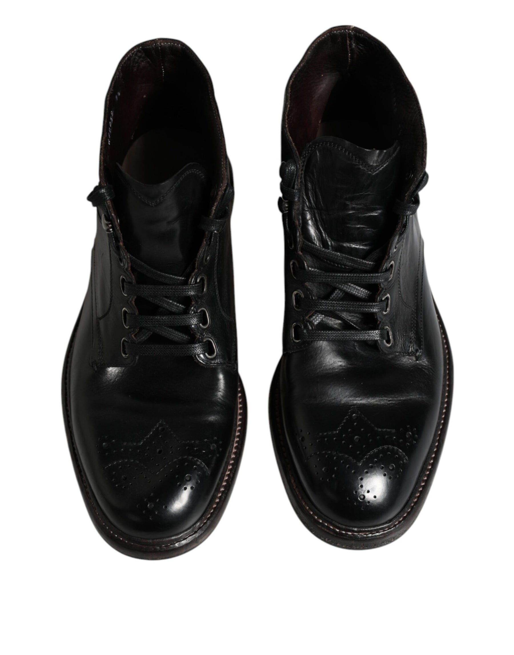 Dolce & Gabbana Black Leather Men Short Boots Lace Up Shoes | Regal Royce