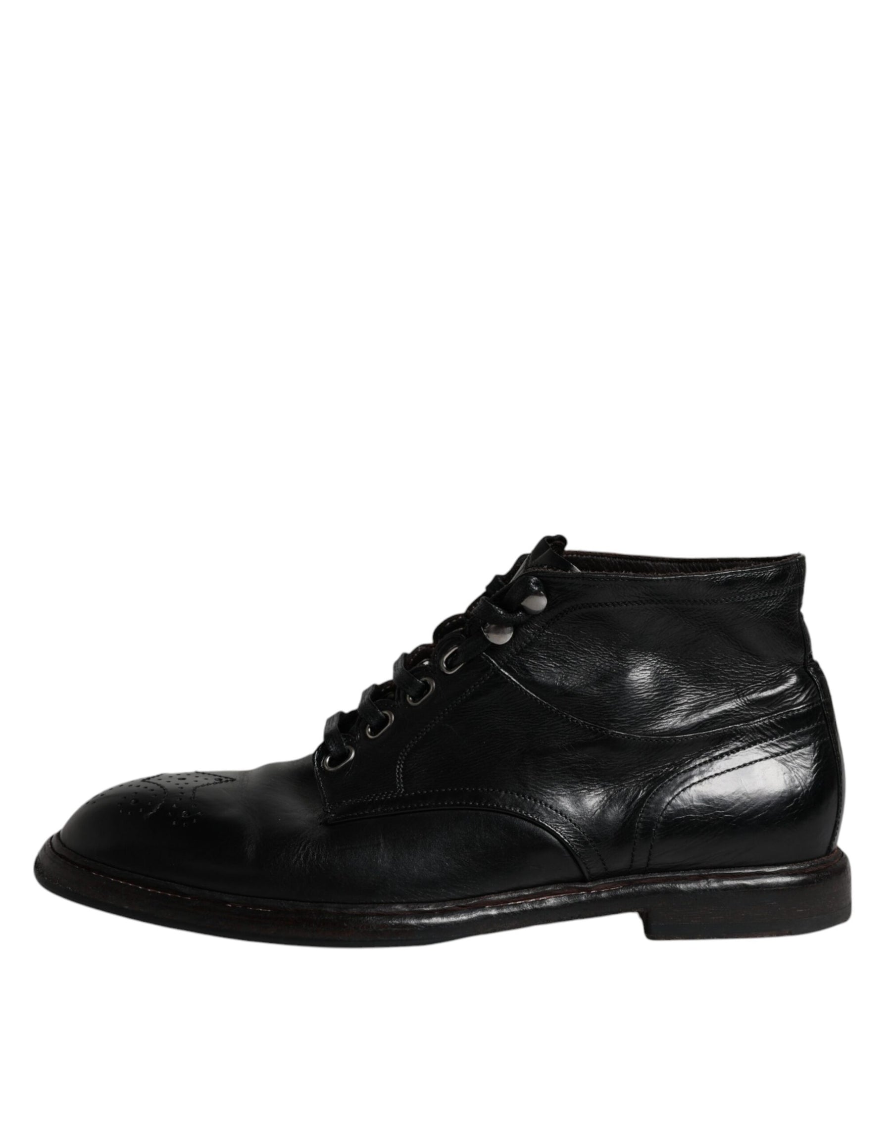 Dolce & Gabbana Black Leather Men Short Boots Lace Up Shoes | Regal Royce