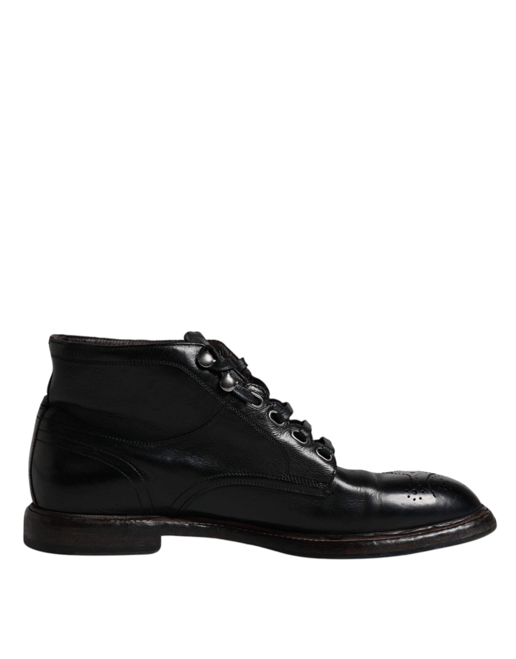 Dolce & Gabbana Black Leather Men Short Boots Lace Up Shoes | Regal Royce