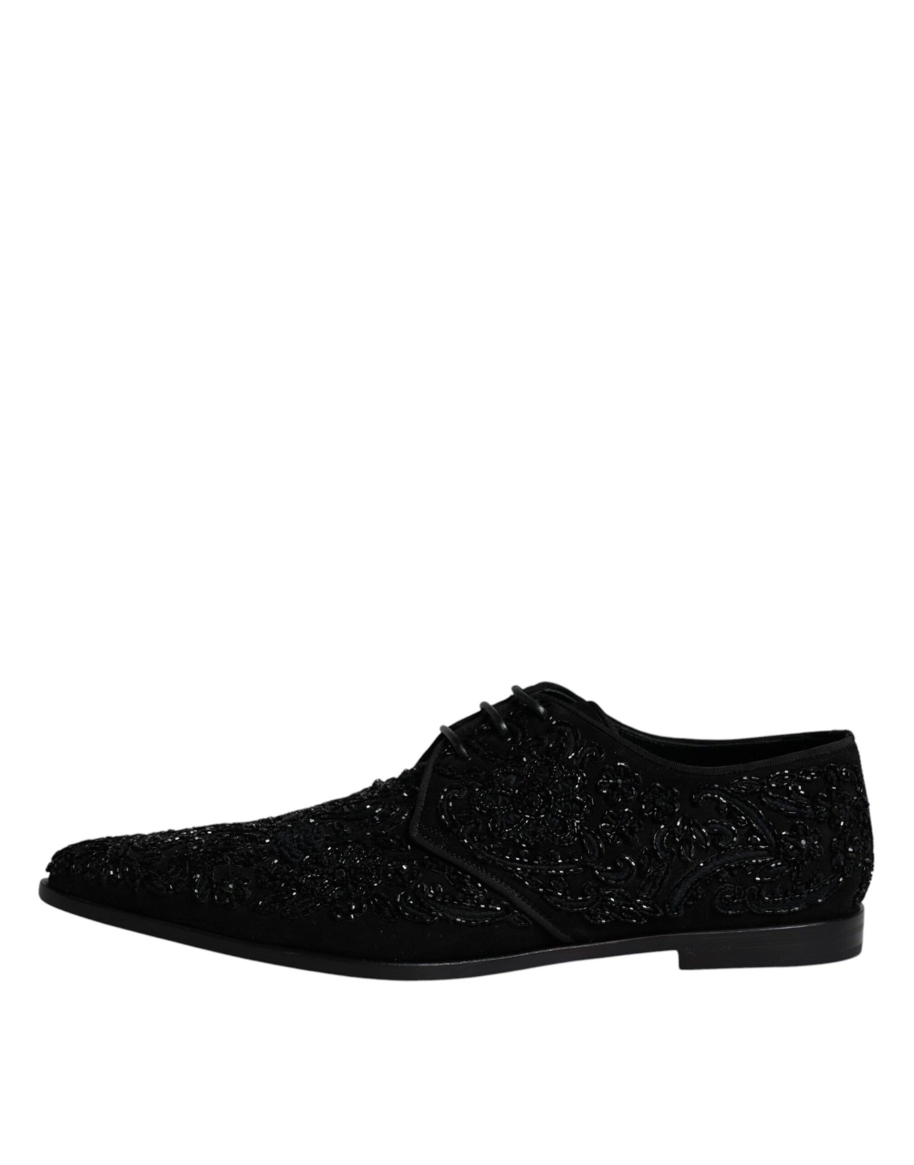 Dolce & Gabbana Black Embellished Suede Derby Formal Shoes | Regal Royce