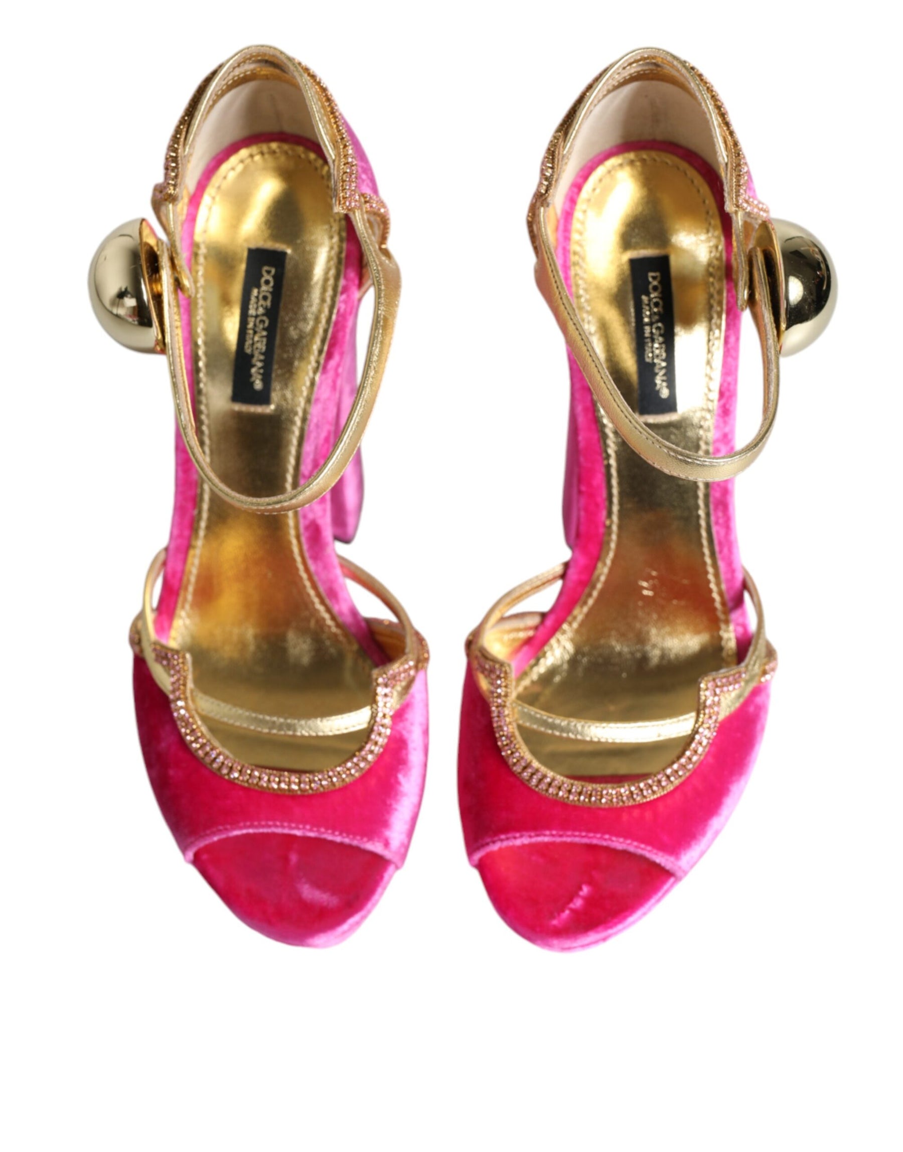 Dolce & Gabbana Pink Velvet Platform Ankle Strap Heel Sandals Shoes | Regal Royce