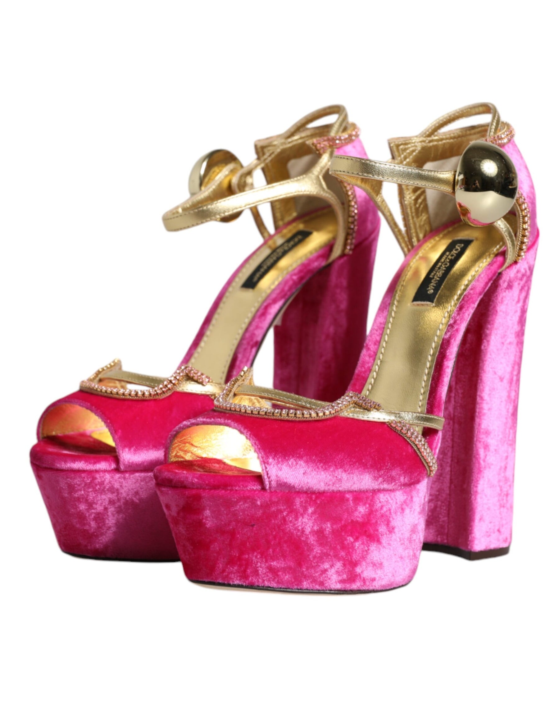 Dolce & Gabbana Pink Velvet Platform Ankle Strap Heel Sandals Shoes | Regal Royce
