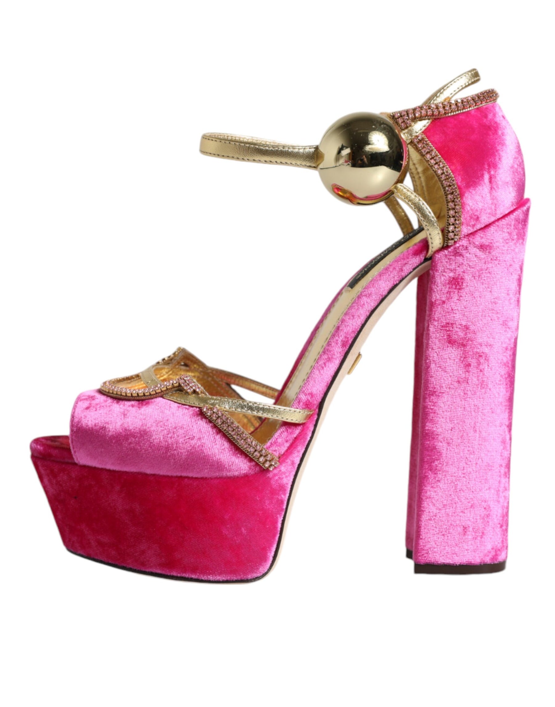 Dolce & Gabbana Pink Velvet Platform Ankle Strap Heel Sandals Shoes | Regal Royce