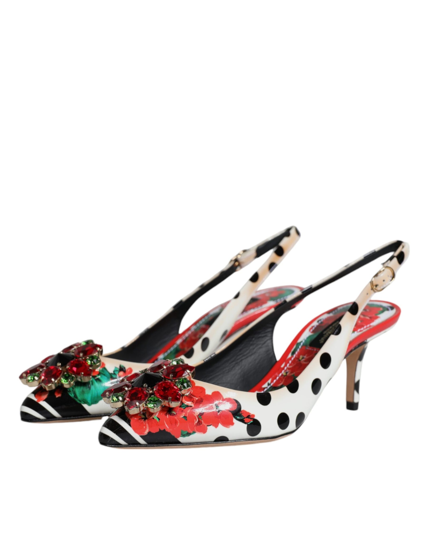 Dolce & Gabbana Multicolor Leather Crystal Heels Slingback Shoes | Regal Royce