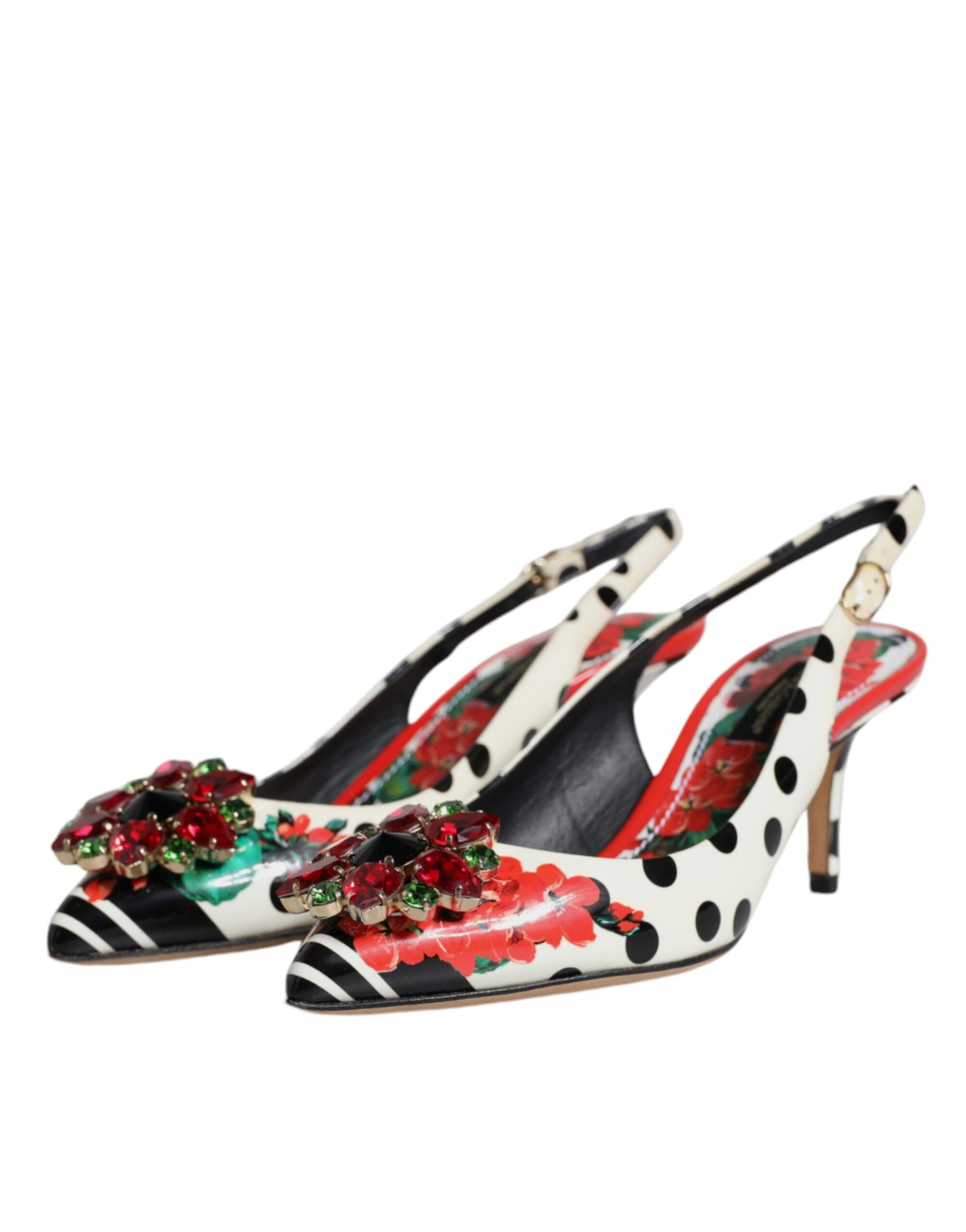 Dolce & Gabbana Multicolor Leather Crystal Heels Slingback Shoes | Regal Royce