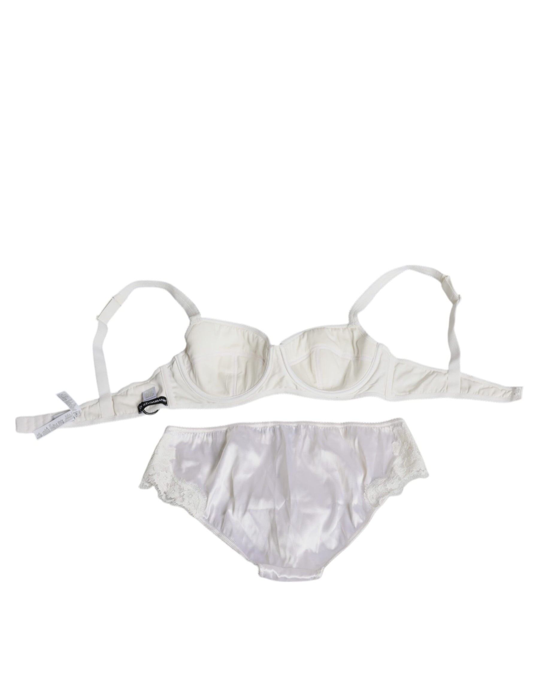Dolce & Gabbana White Silk Stretch Panty Balconette Bra Underwear | Regal Royce