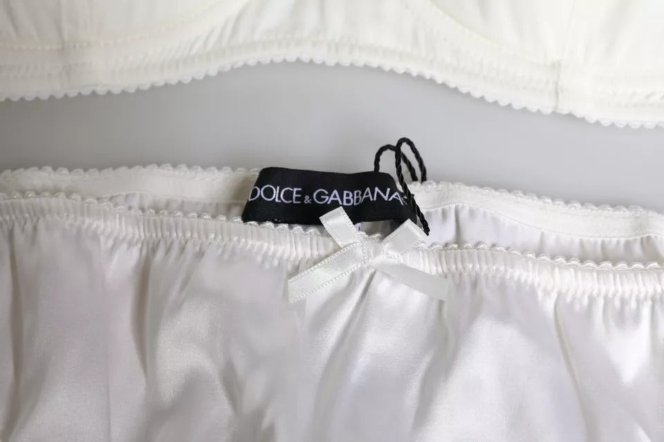Dolce & Gabbana White Silk Stretch Panty Balconette Bra Underwear | Regal Royce