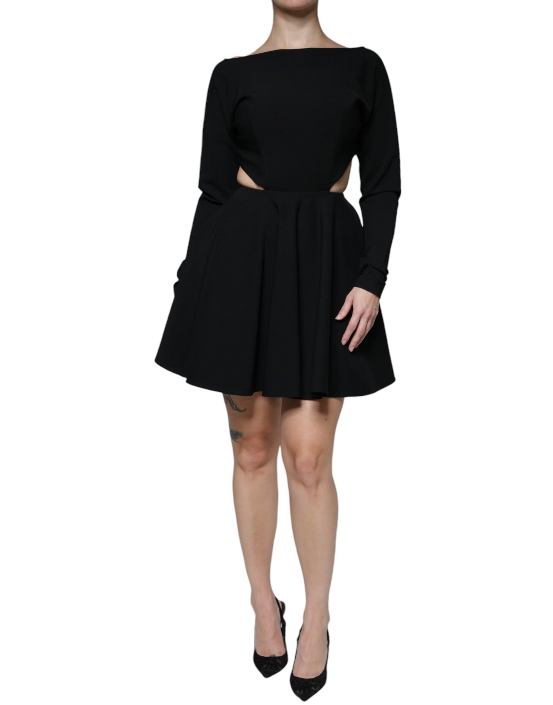 Dolce & Gabbana Black Viscose Cut Out A-line Long Sleeves Mini Dress | Regal Royce