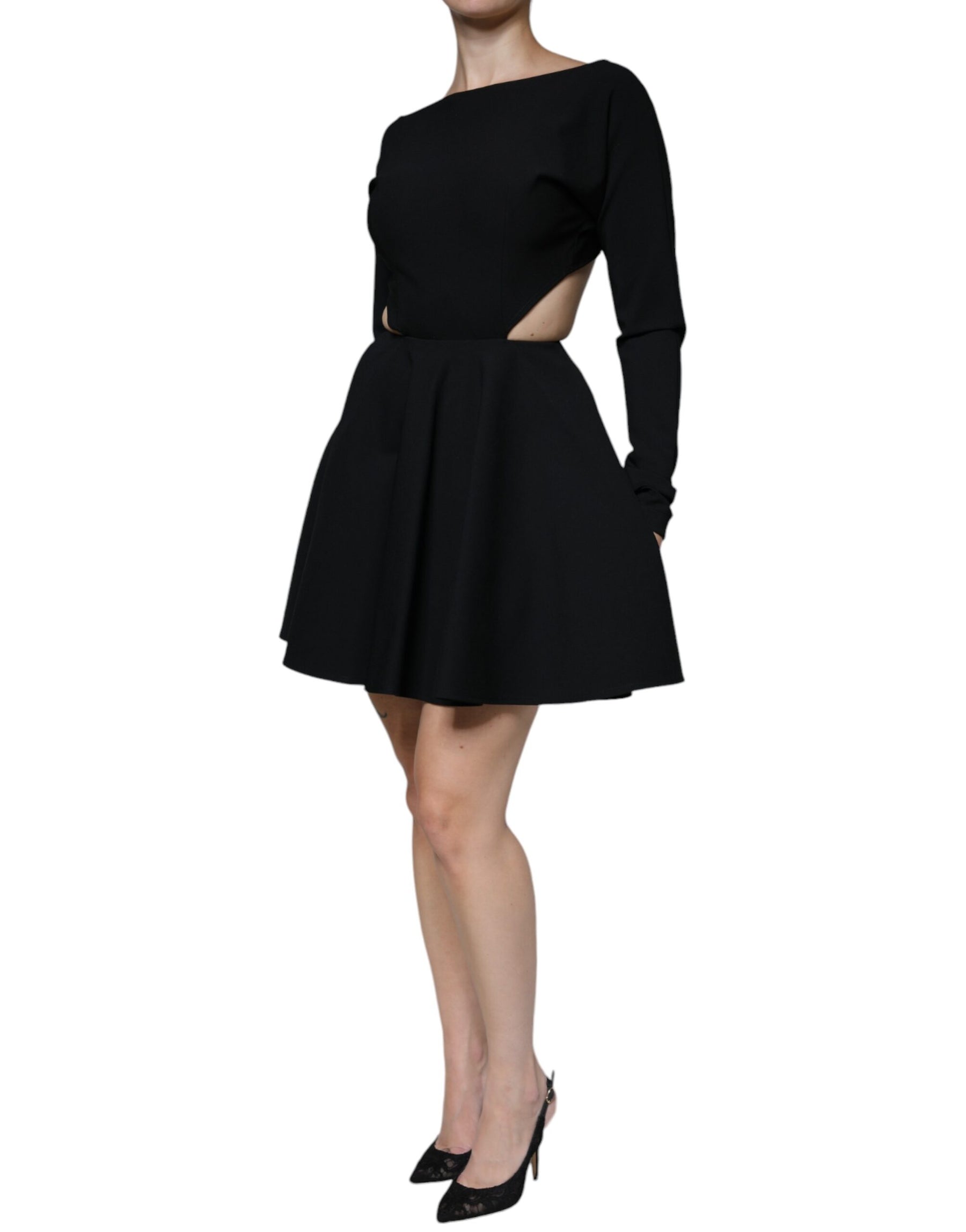 Dolce & Gabbana Black Viscose Cut Out A-line Long Sleeves Mini Dress | Regal Royce