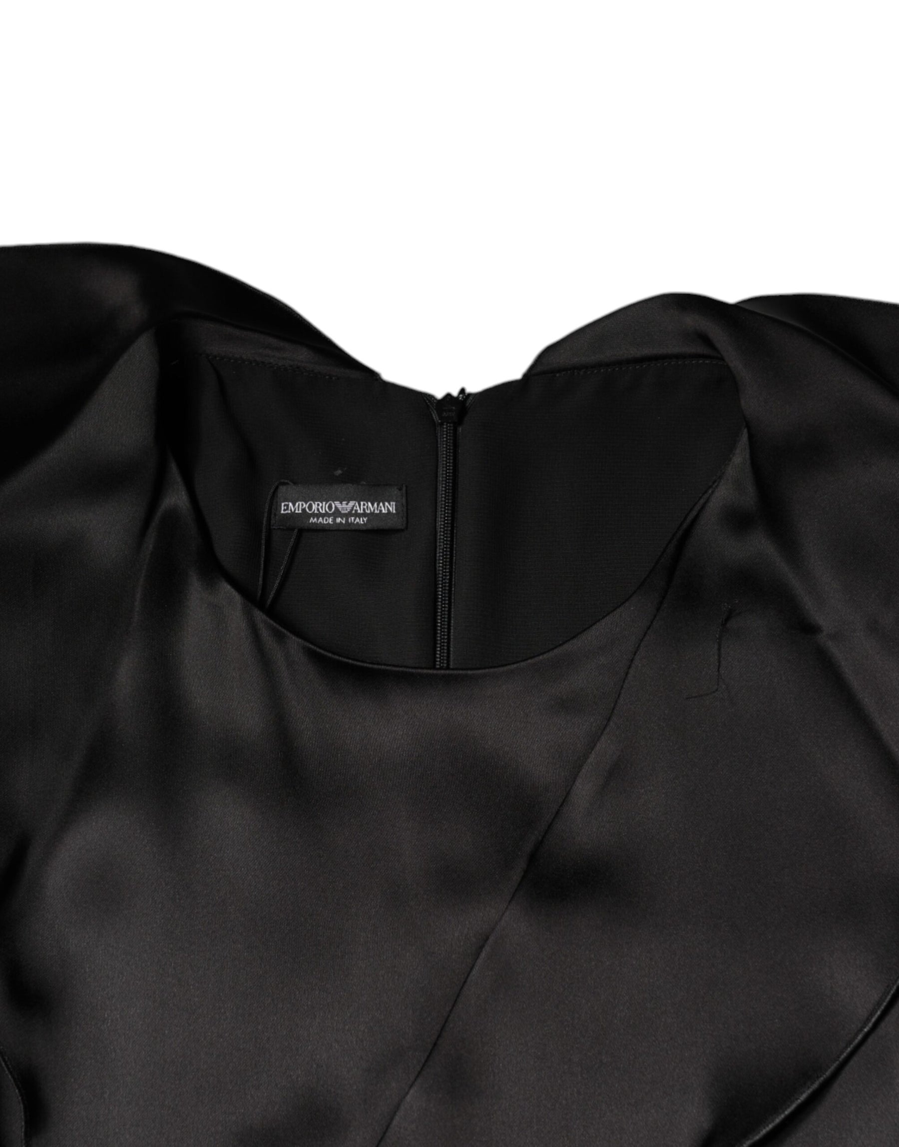 Emporio Armani Black Satin Long Sleeves Wrap Sheath Mini Dress | Regal Royce