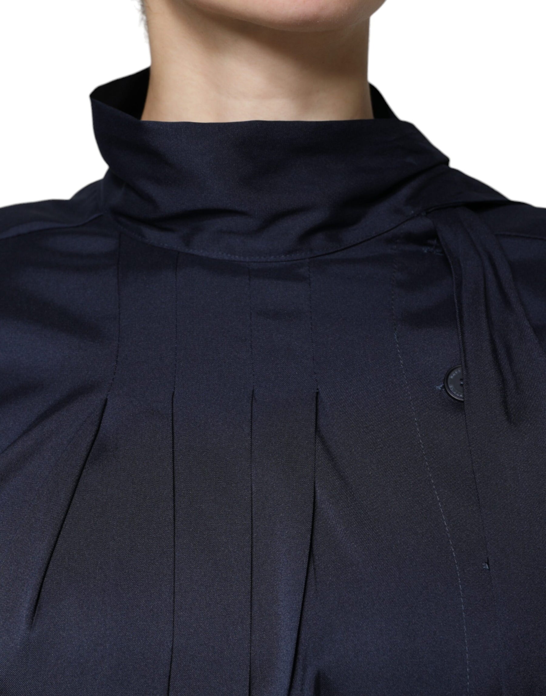 Ballantyne Dark Blue Long Sleeves Pleated A-line Maxi Dress | Regal Royce