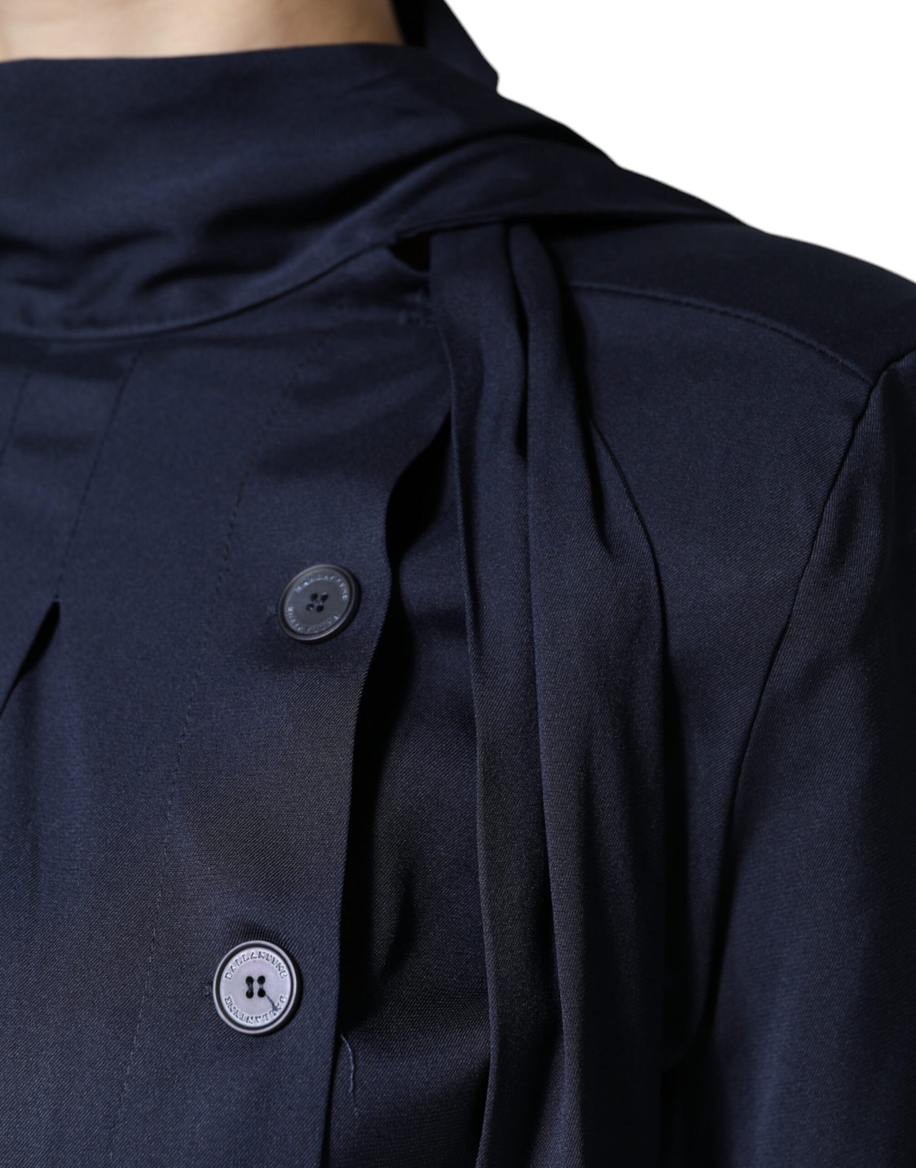 Ballantyne Dark Blue Long Sleeves Pleated A-line Maxi Dress | Regal Royce