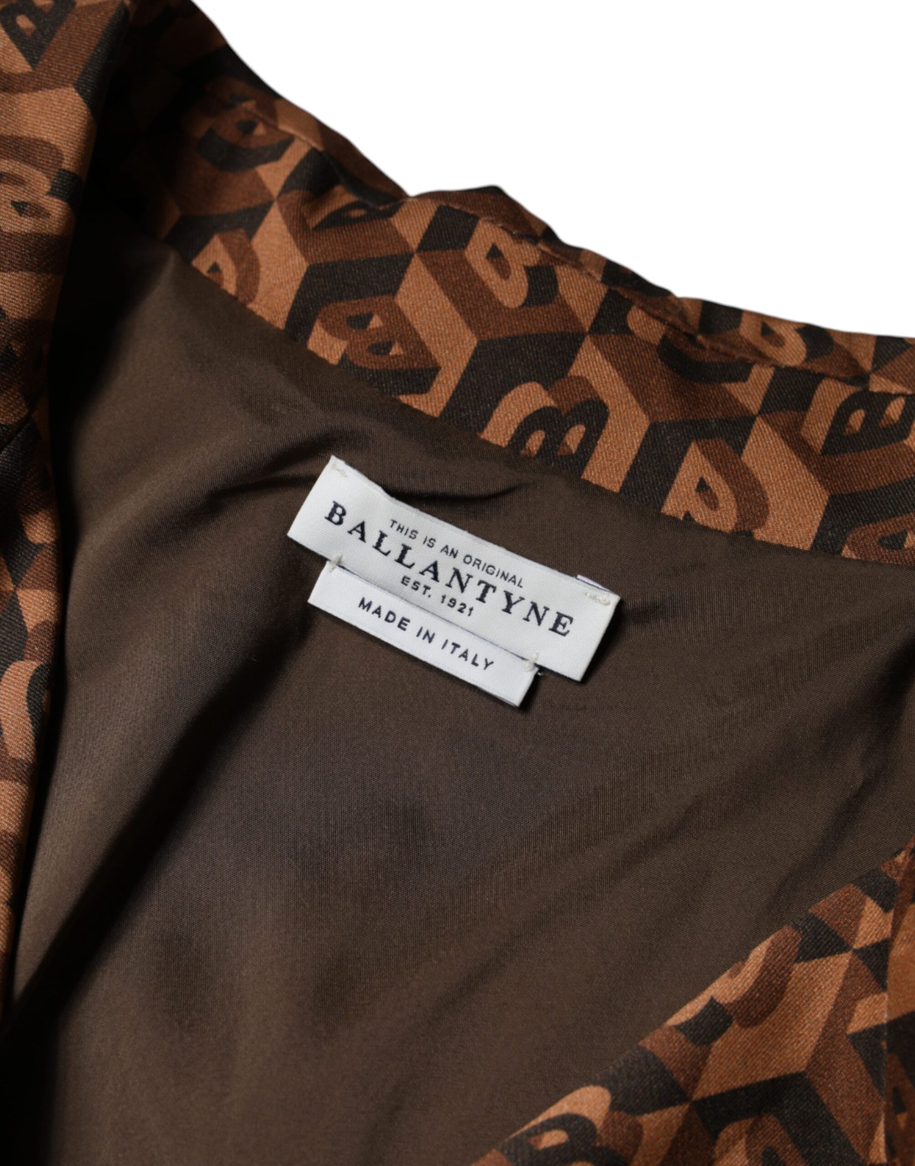 Ballantyne Brown Printed Long Sleeves V-neck Wrap Midi Dress | Regal Royce