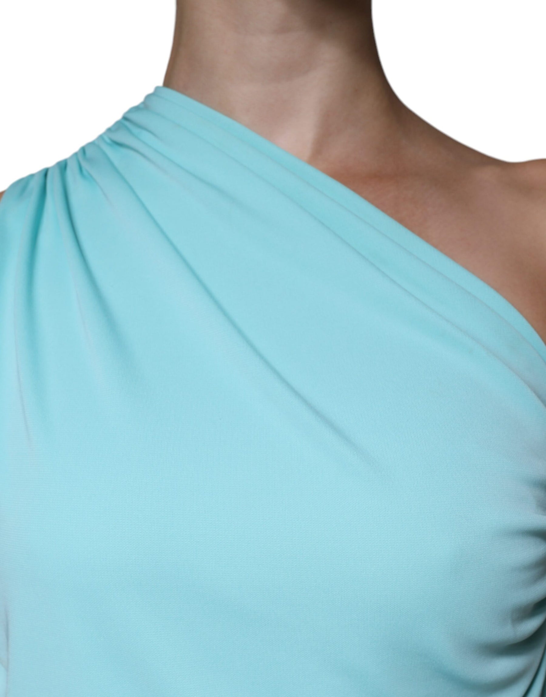 Christian Pellizzari Light Blue Jersey Long Drape One Shoulder Dress | Regal Royce