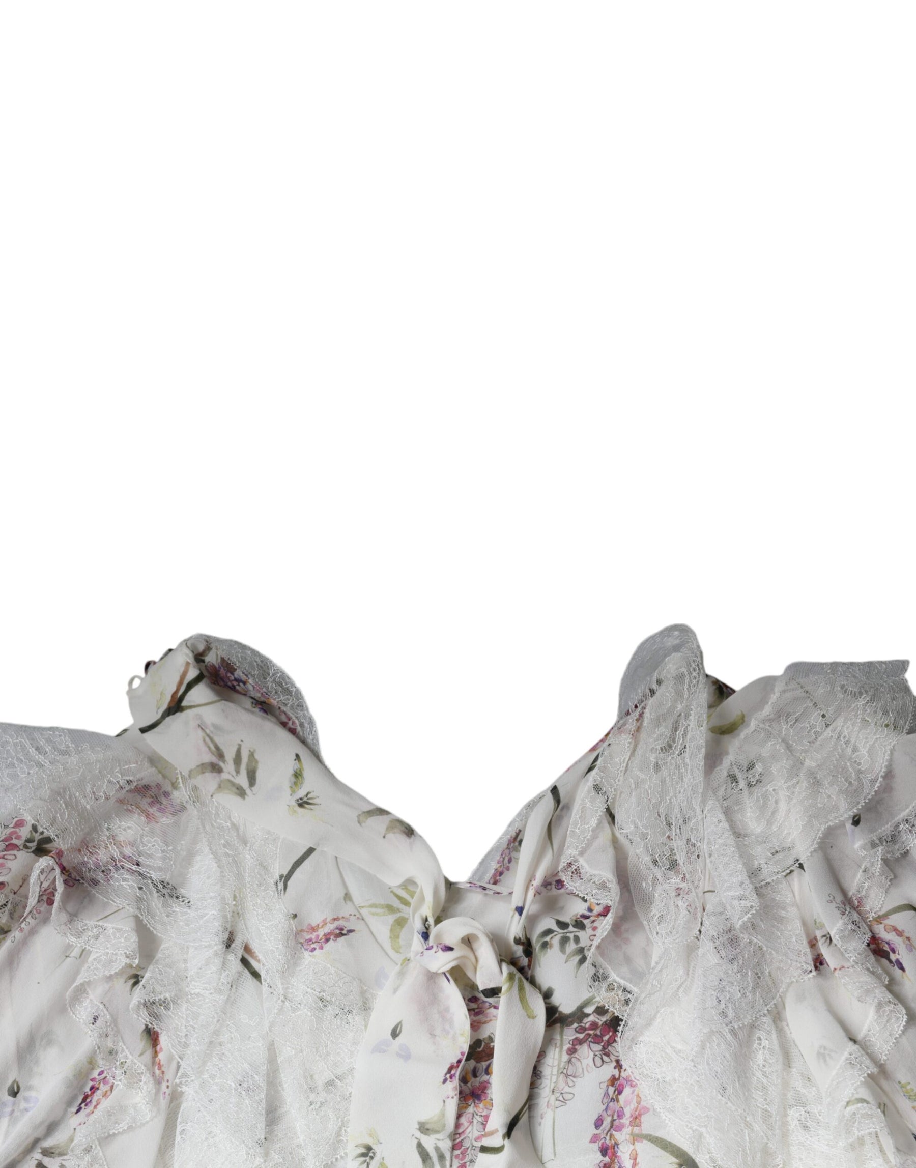 Ermanno Scervino White Floral Ruffles Lace Long Sleeves Maxi Dress | Regal Royce