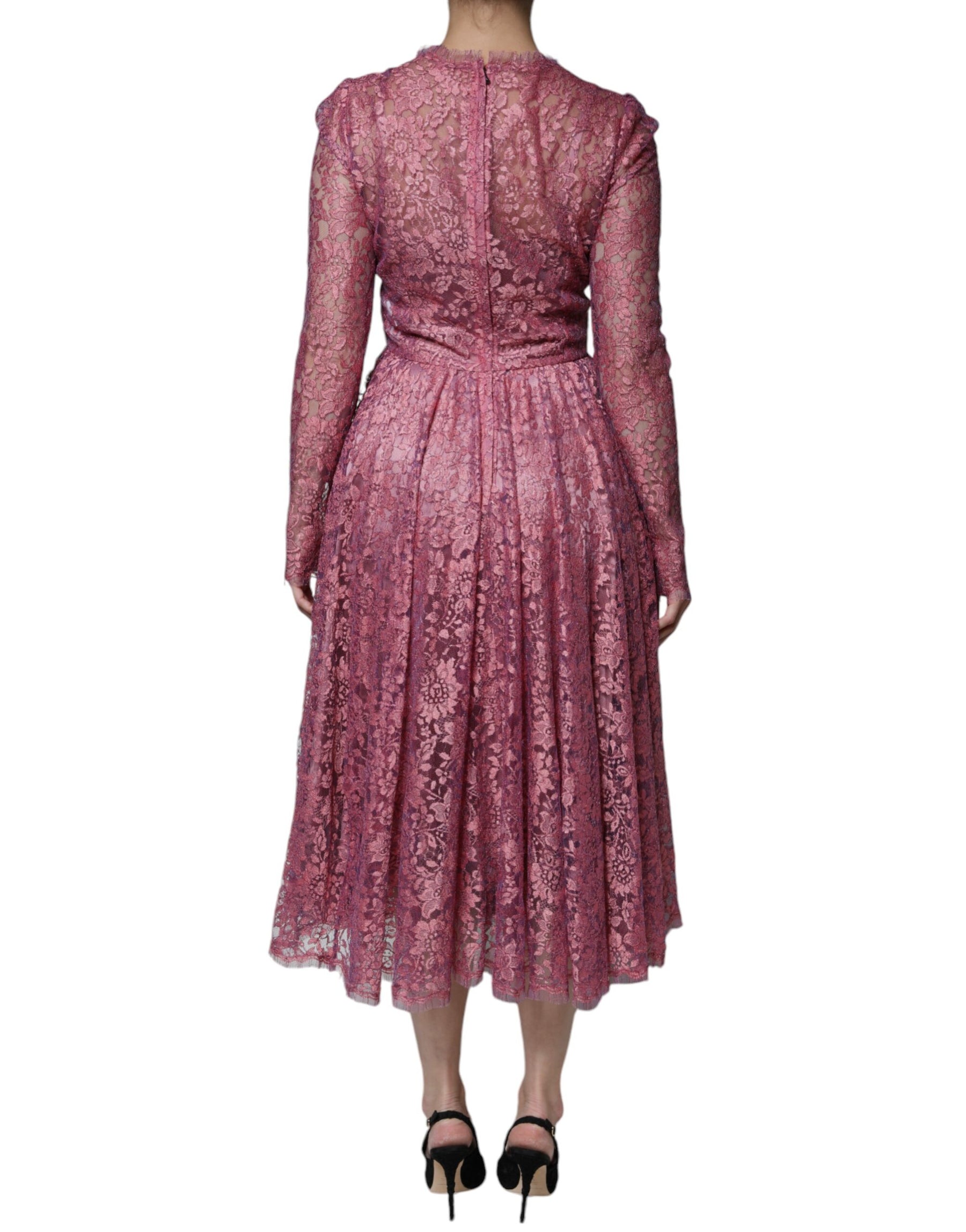 Dolce & Gabbana Fuchsia Floral Lace Long Sleeve Maxi Dress | Regal Royce
