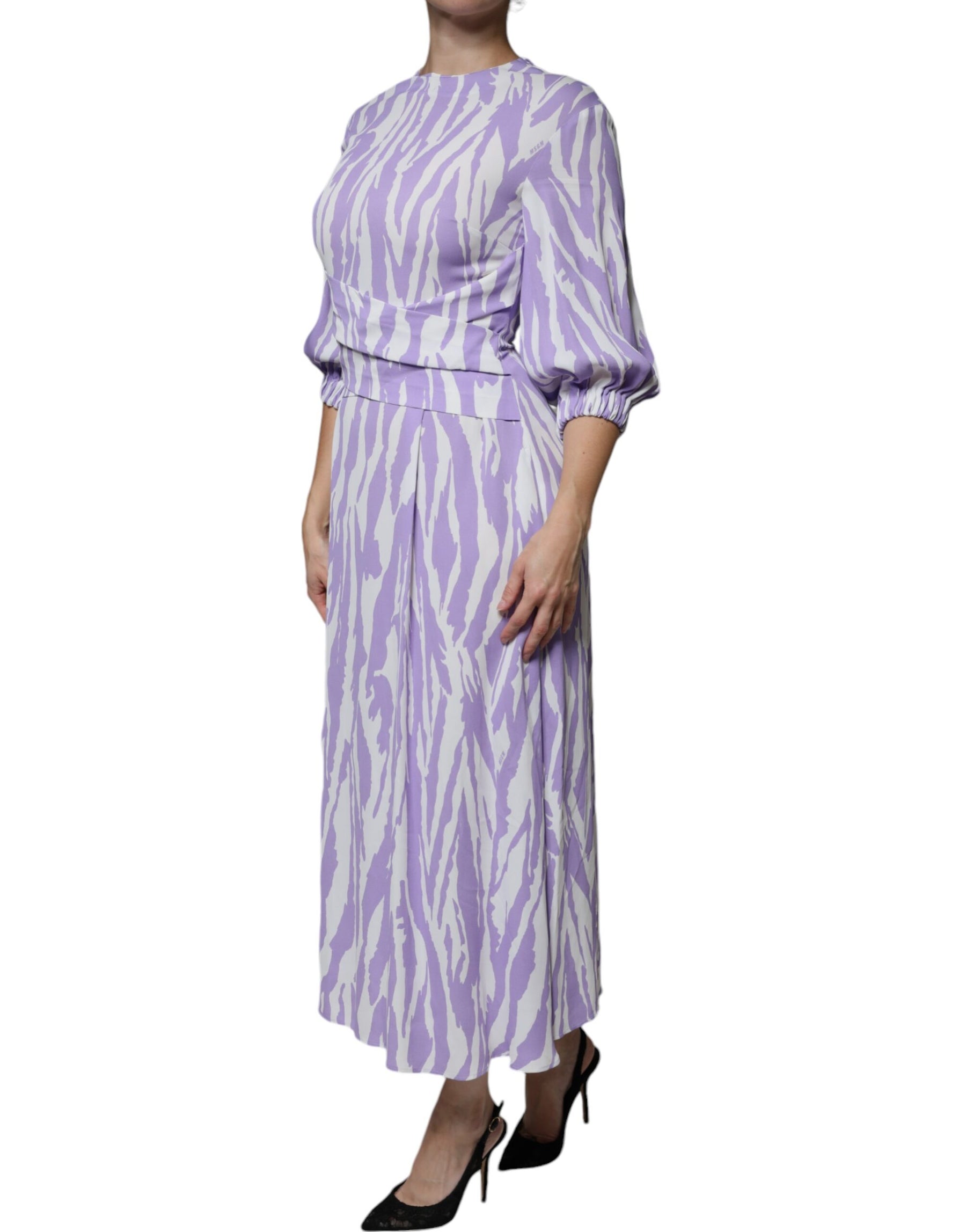 MSGM White Purple Patterned Viscose Short Sleeves Maxi Dress | Regal Royce