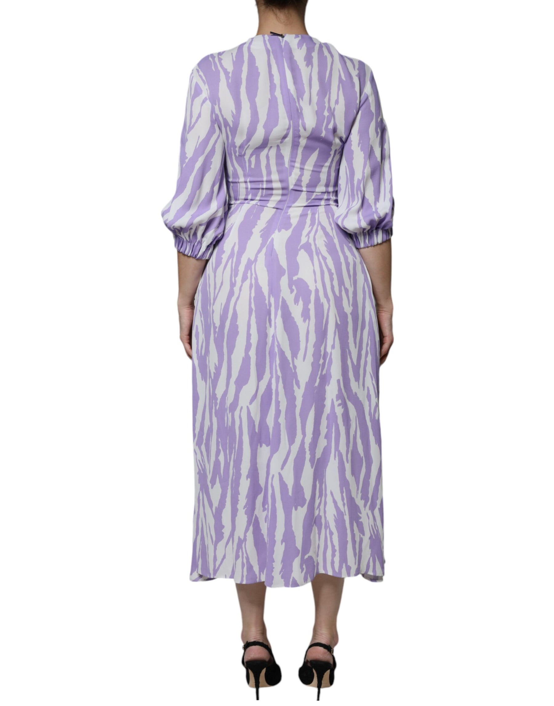MSGM White Purple Patterned Viscose Short Sleeves Maxi Dress | Regal Royce