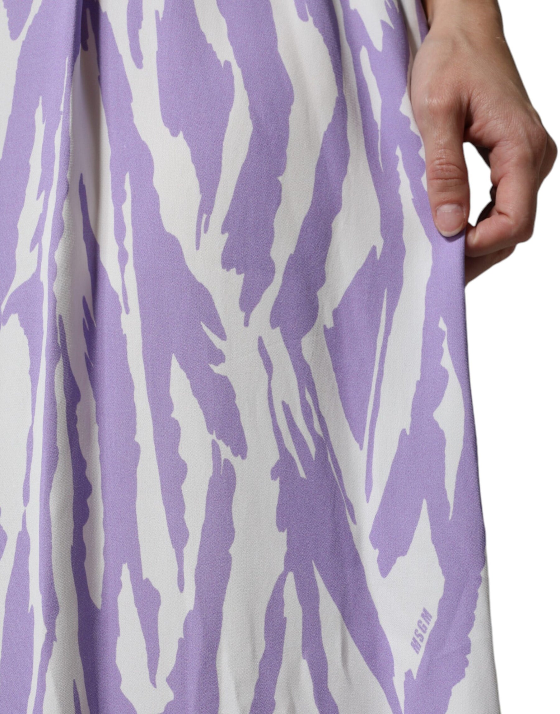 MSGM White Purple Patterned Viscose Short Sleeves Maxi Dress | Regal Royce