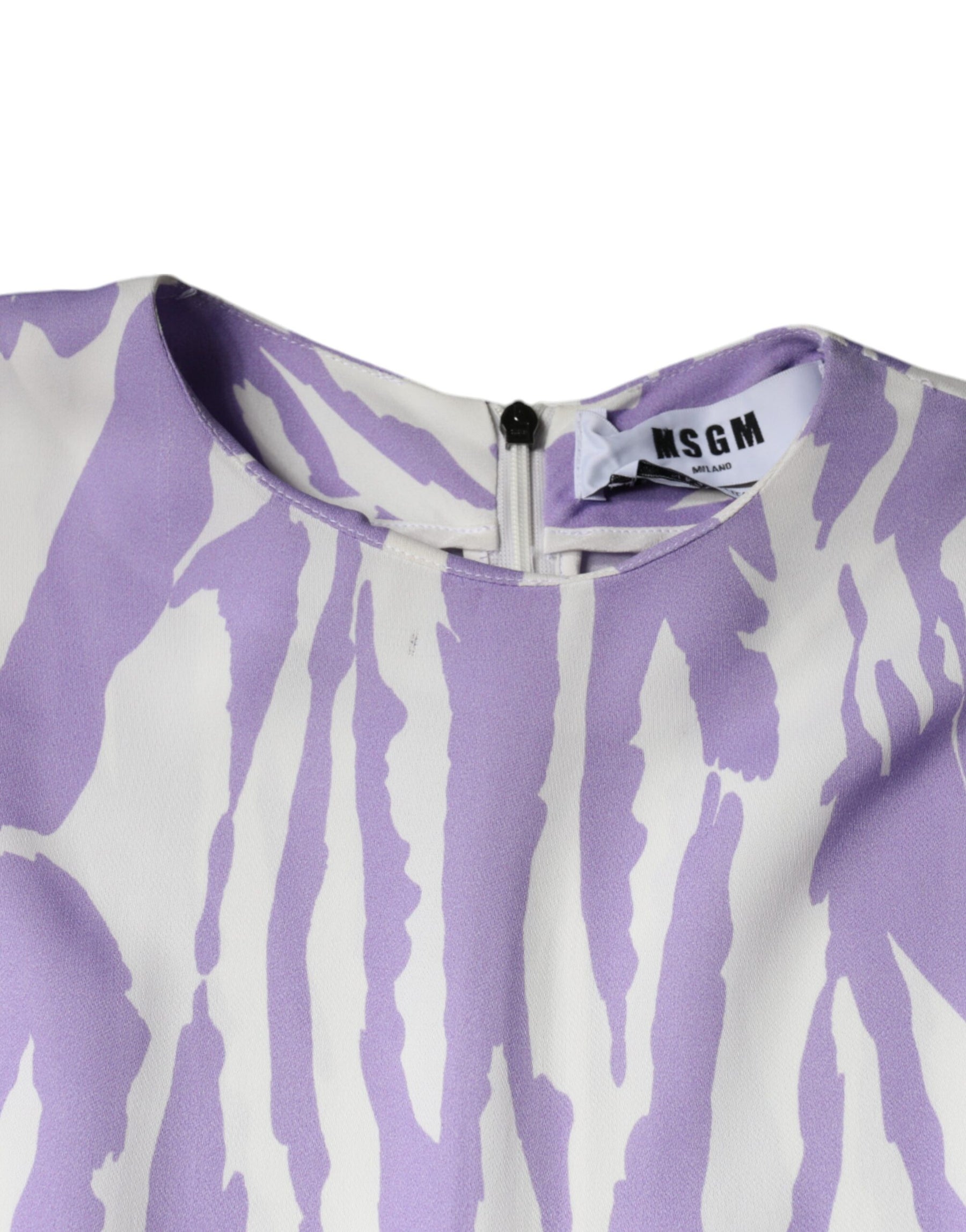 MSGM White Purple Patterned Viscose Short Sleeves Maxi Dress | Regal Royce