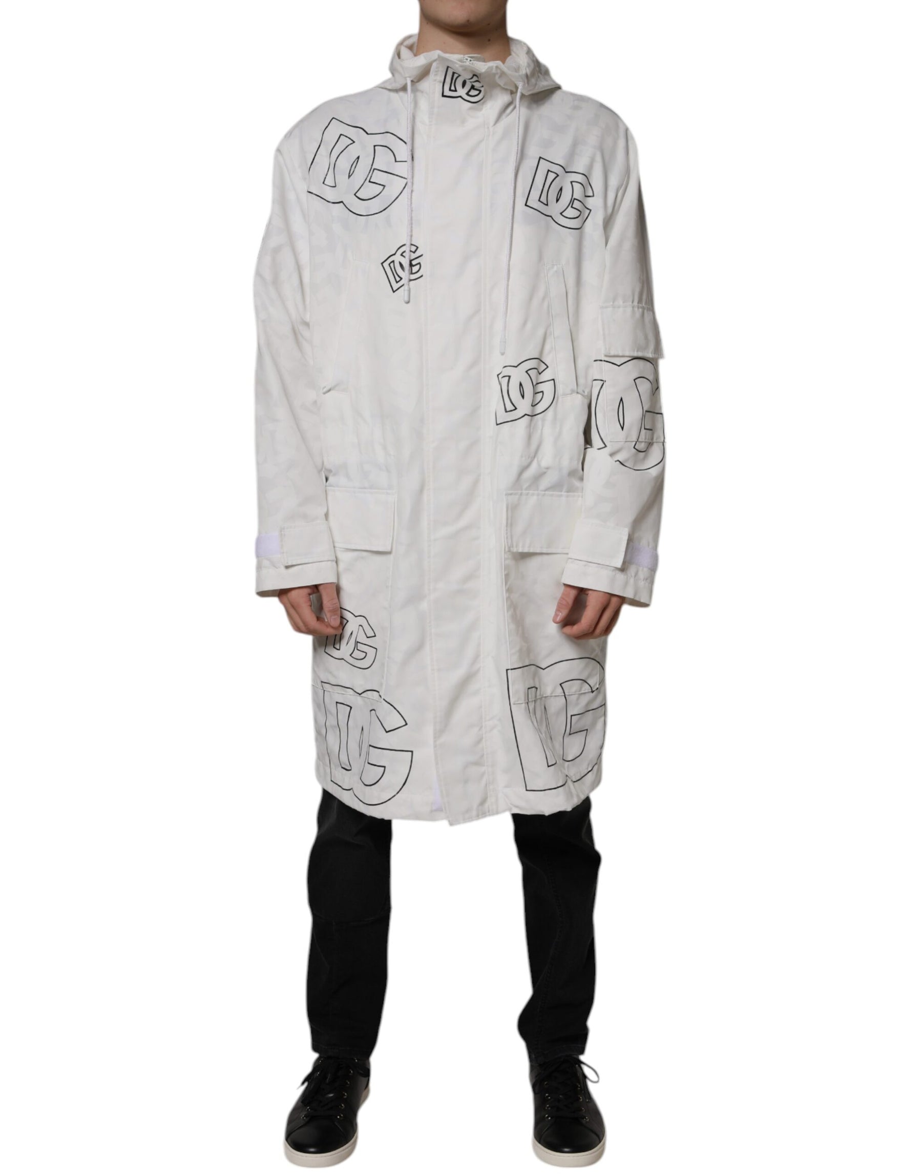 Dolce & Gabbana White Hooded Parka Polyester Trench Coat Jacket | Regal Royce