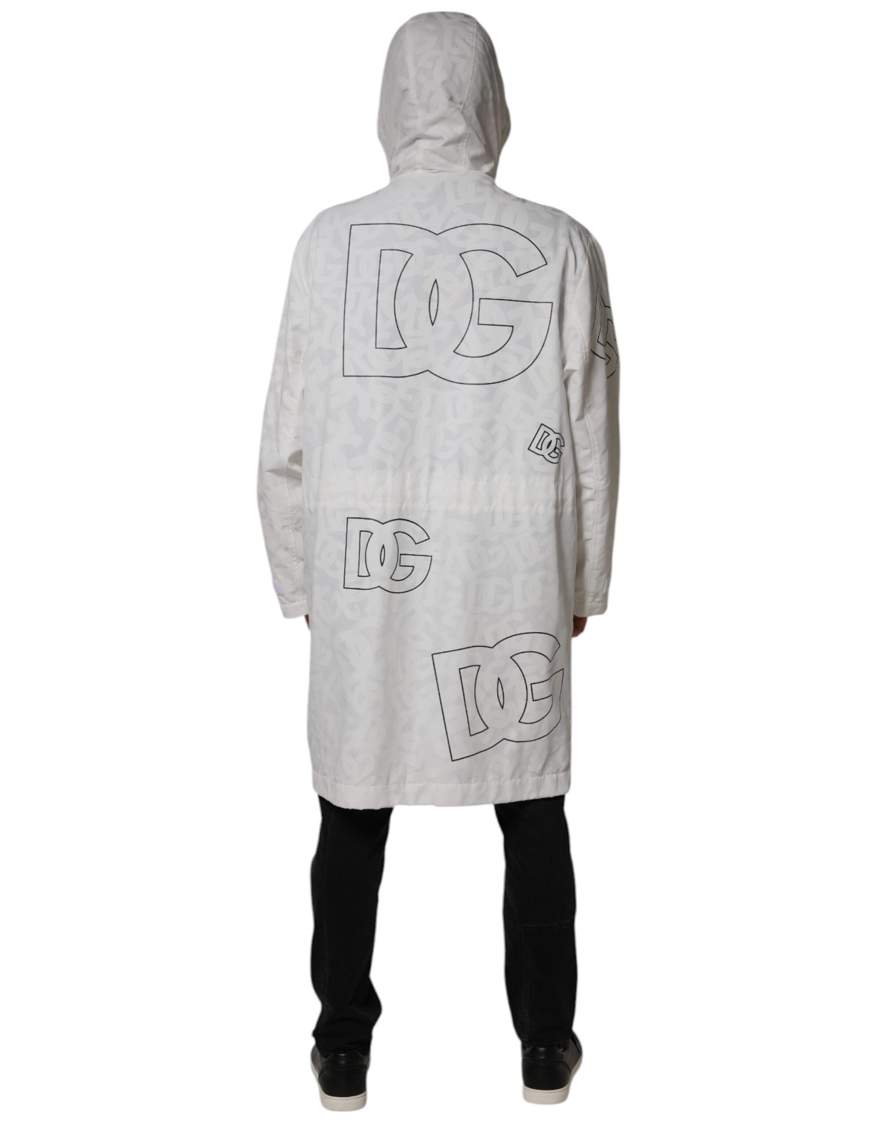 Dolce & Gabbana White Hooded Parka Polyester Trench Coat Jacket | Regal Royce