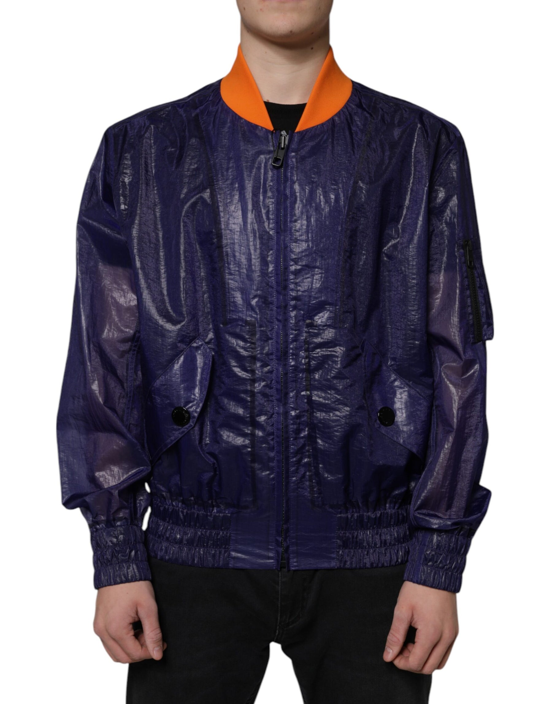 Dolce & Gabbana Blue Cotton Stretch Full Zip Bomber Jacket | Regal Royce
