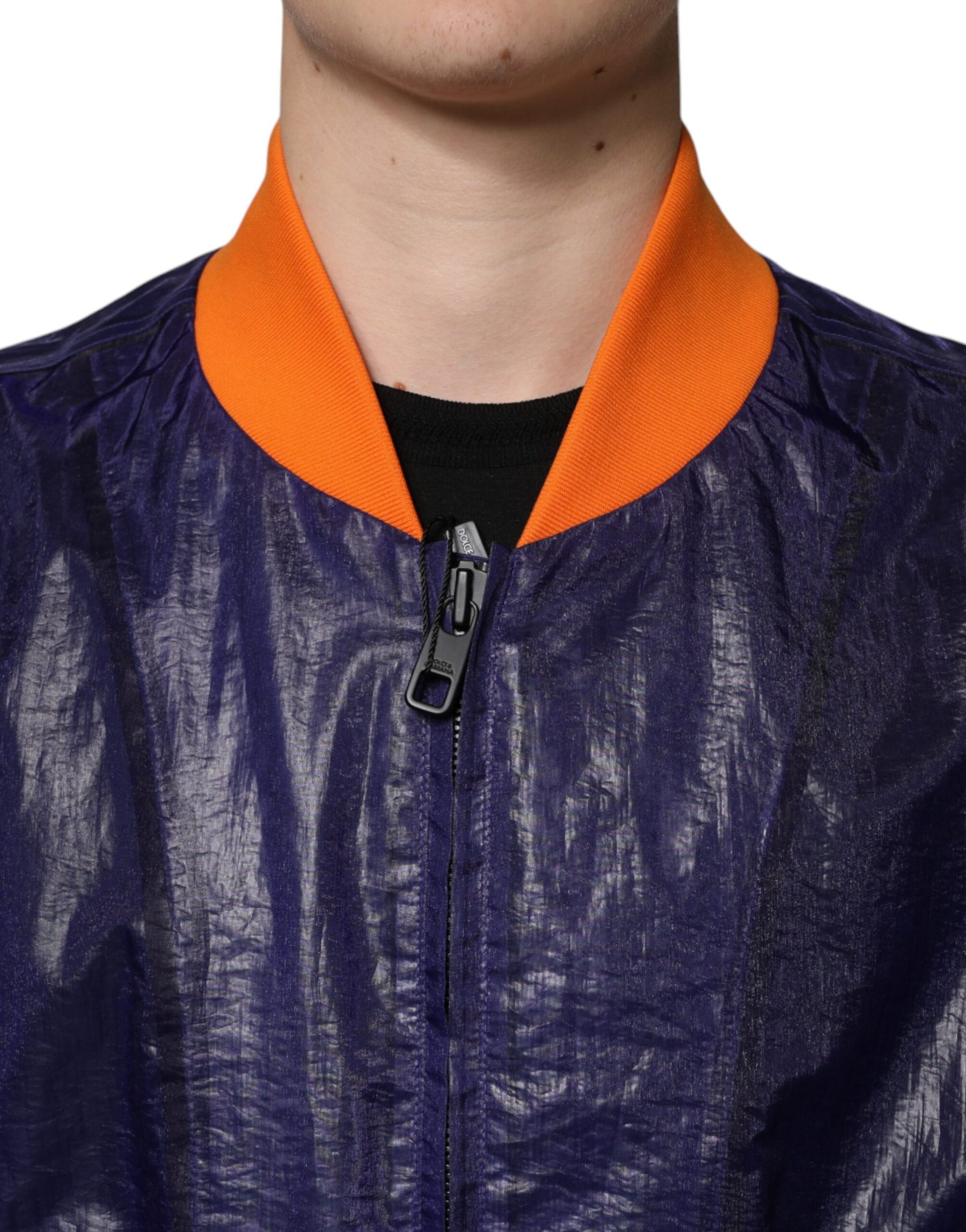 Dolce & Gabbana Blue Cotton Stretch Full Zip Bomber Jacket | Regal Royce