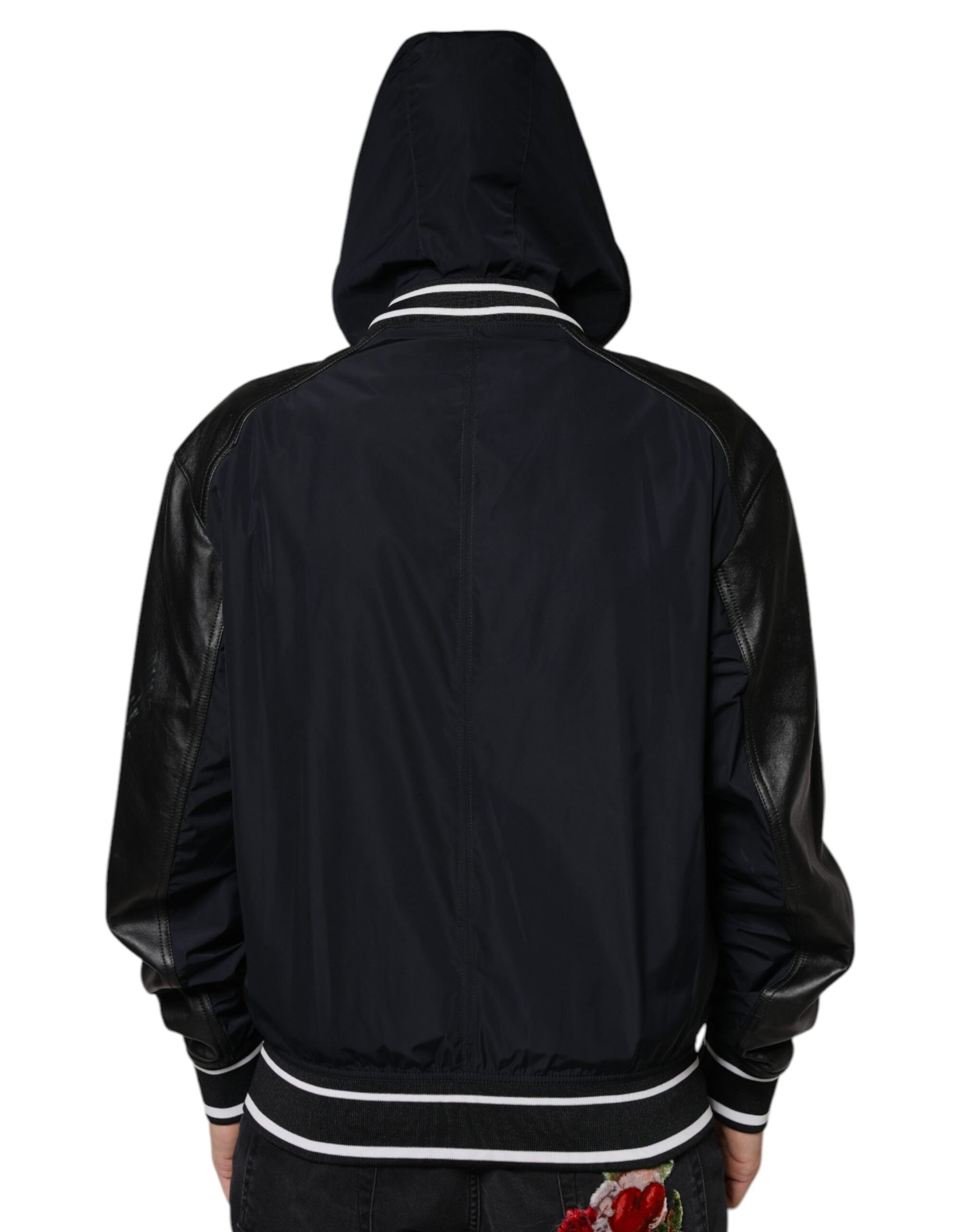 Dolce & Gabbana Black Hooded Full Zip Men Bomber Jacket | Regal Royce