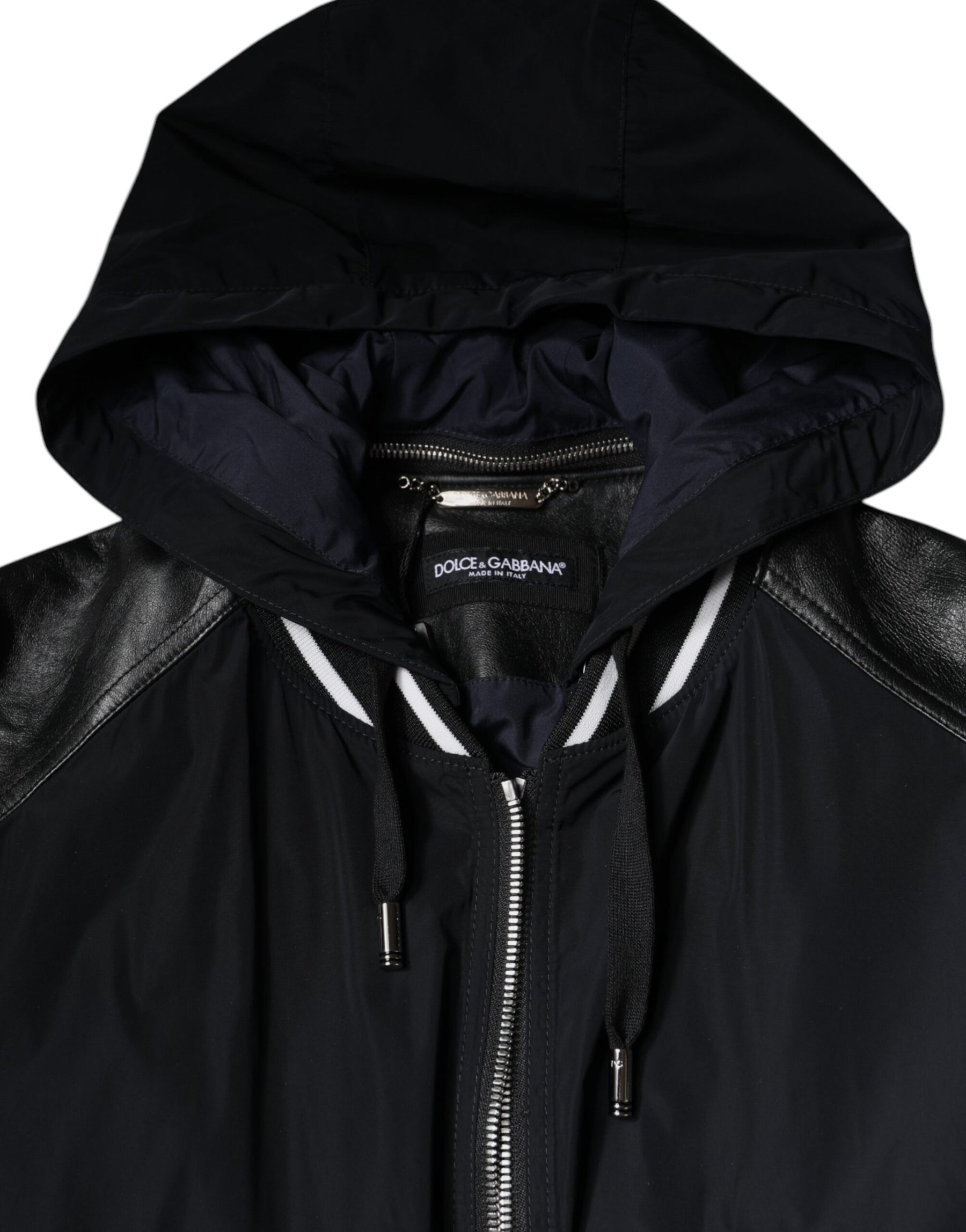 Dolce & Gabbana Black Hooded Full Zip Men Bomber Jacket | Regal Royce