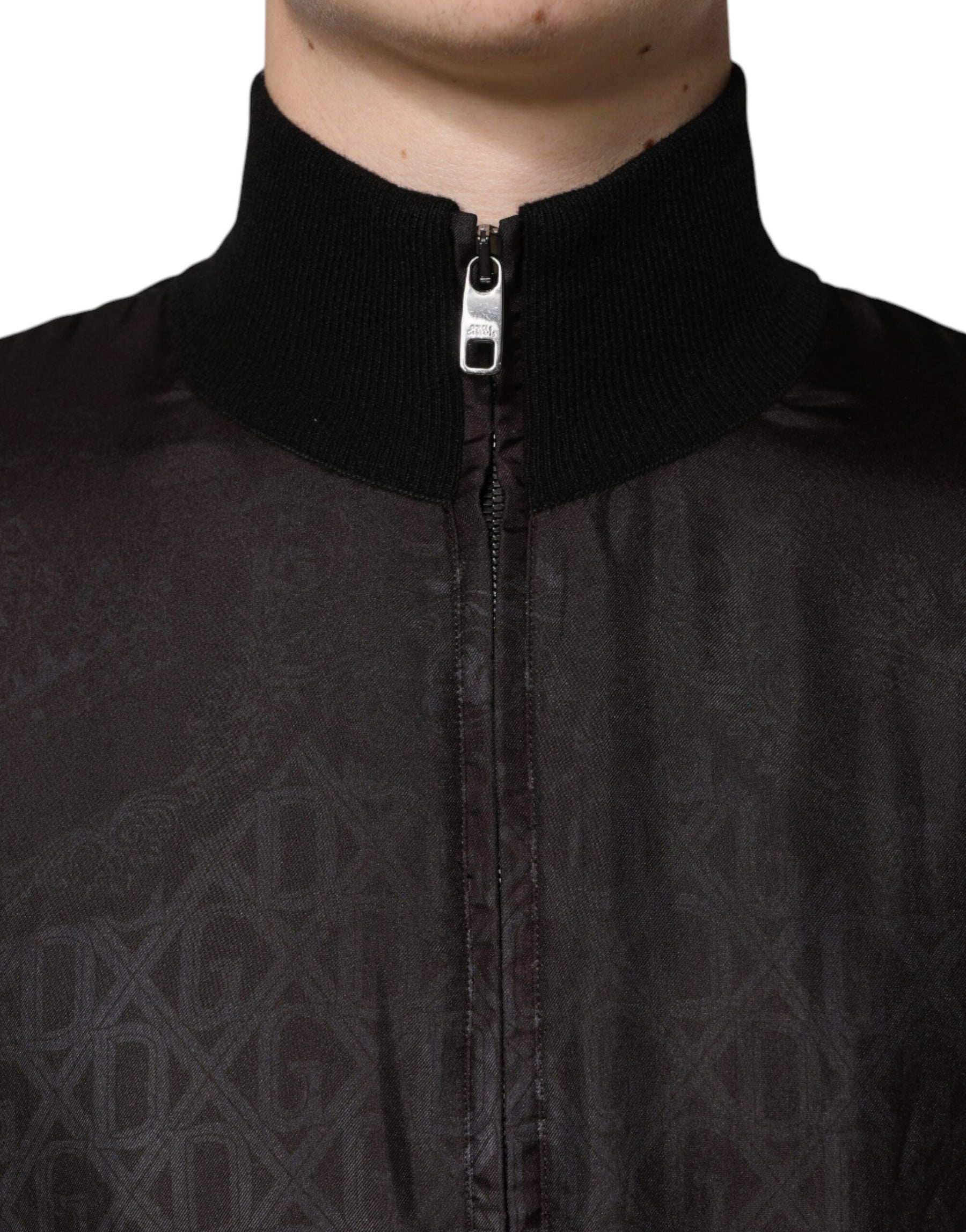 Dolce & Gabbana Black Logo Monogram Full Zip Bomber Jacket | Regal Royce