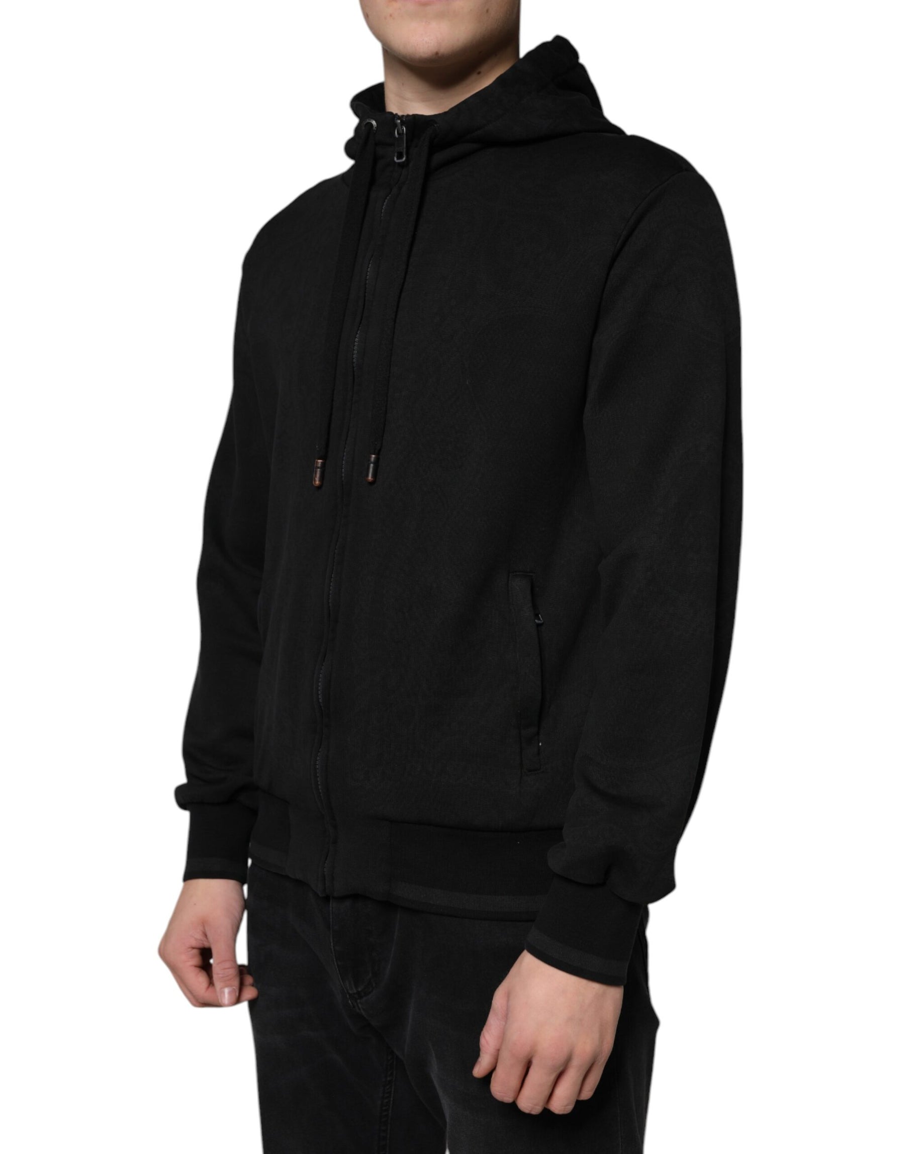 Dolce & Gabbana Black Cotton Full Zip Hooded Bomber Jacket | Regal Royce