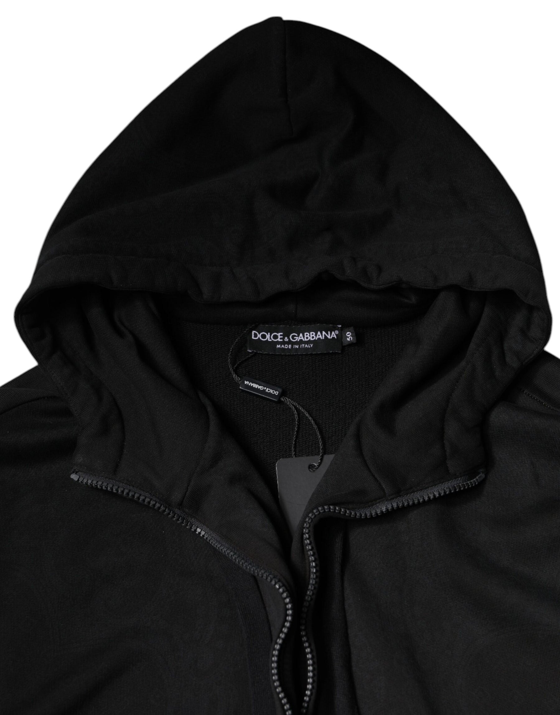 Dolce & Gabbana Black Cotton Full Zip Hooded Bomber Jacket | Regal Royce