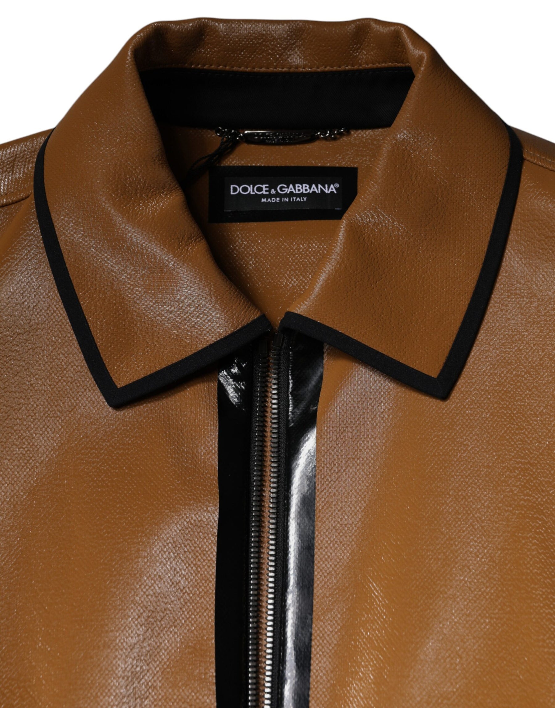 Dolce & Gabbana Brown Leather Full Zip Men Bomber Jacket | Regal Royce