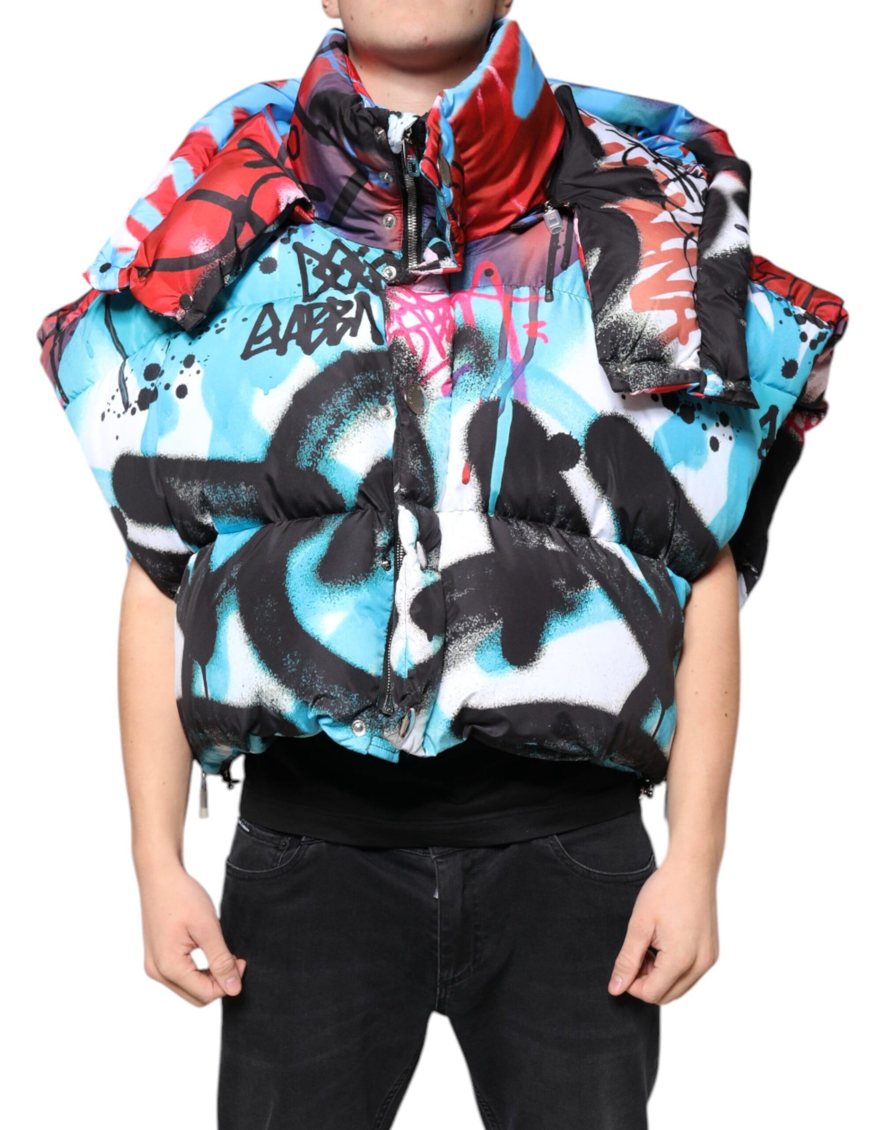 Dolce & Gabbana Multicolor Graffiti Hooded Windbreaker Jacket | Regal Royce