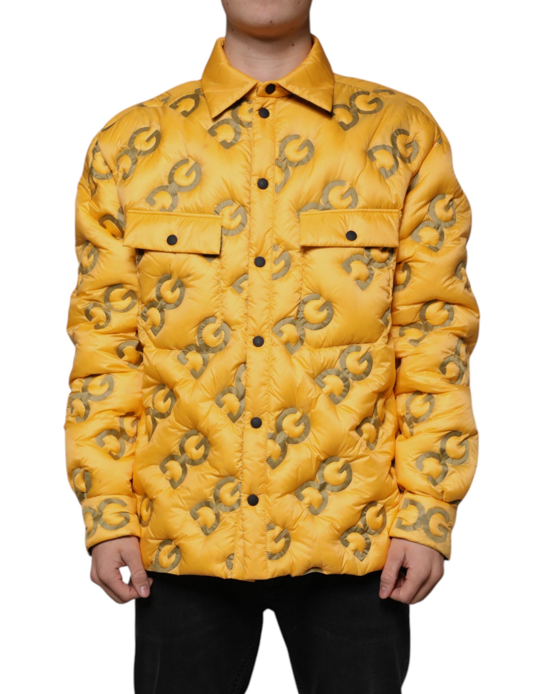Dolce & Gabbana Yellow Logo Padded Buttoned Blouson Jacket | Regal Royce