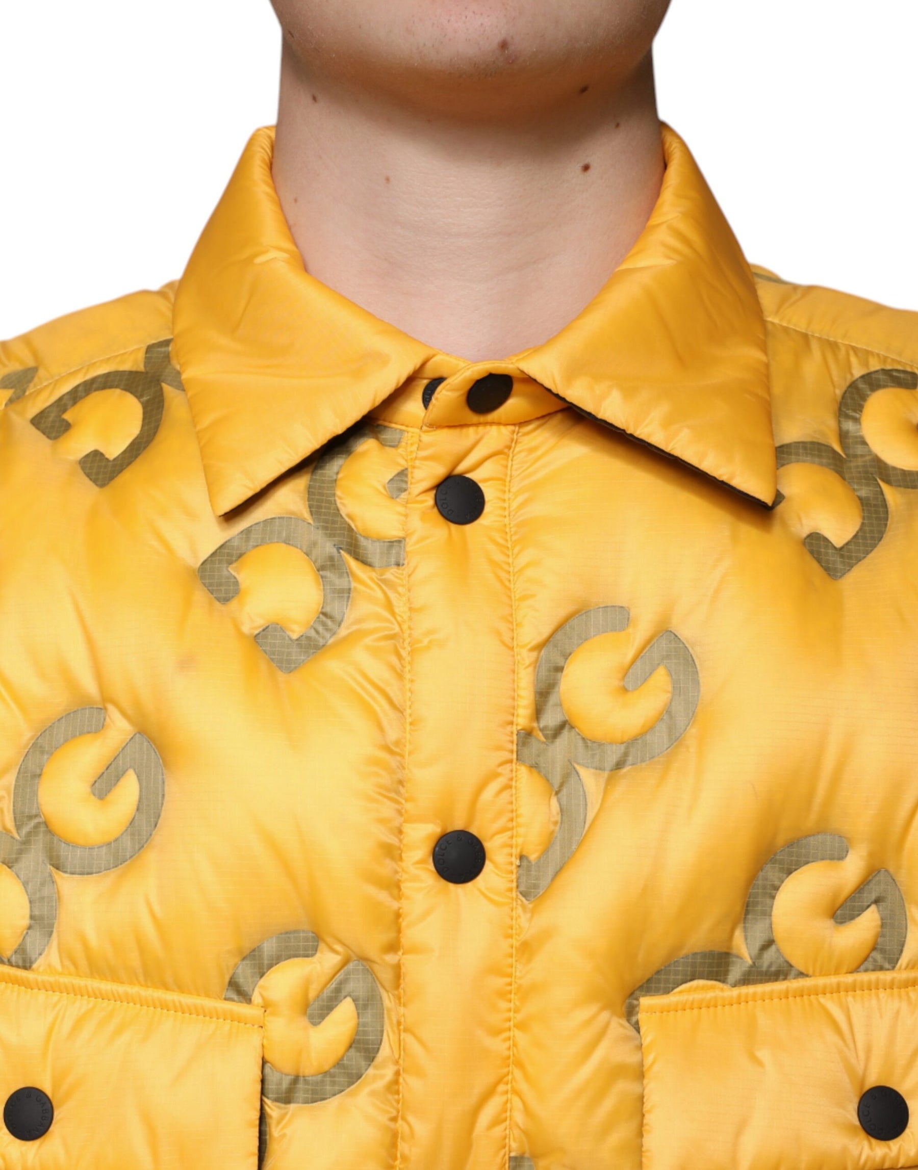 Dolce & Gabbana Yellow Logo Padded Buttoned Blouson Jacket | Regal Royce