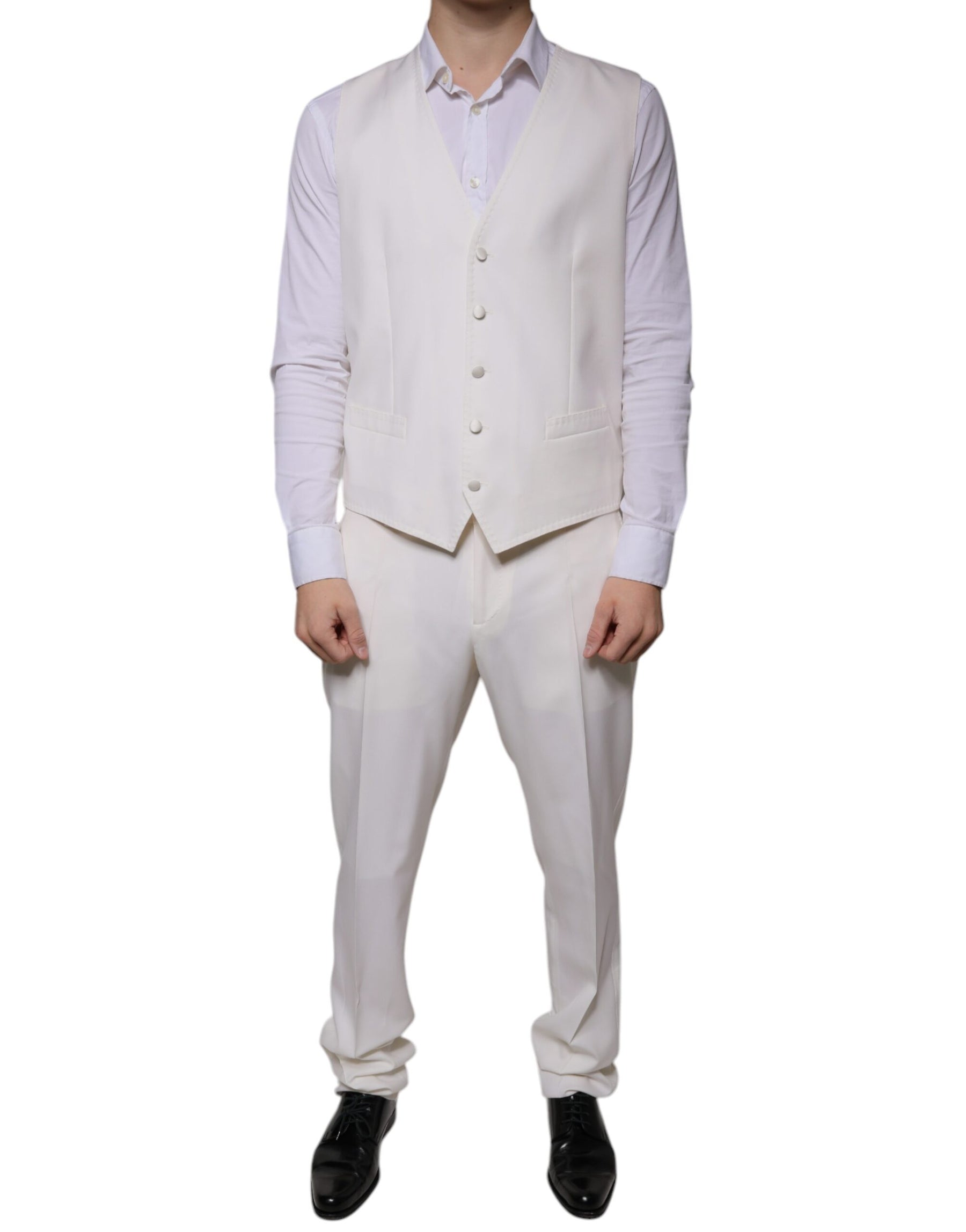 Dolce & Gabbana White Wool Silk 3 Piece SlimFit Formal Suit | Regal Royce