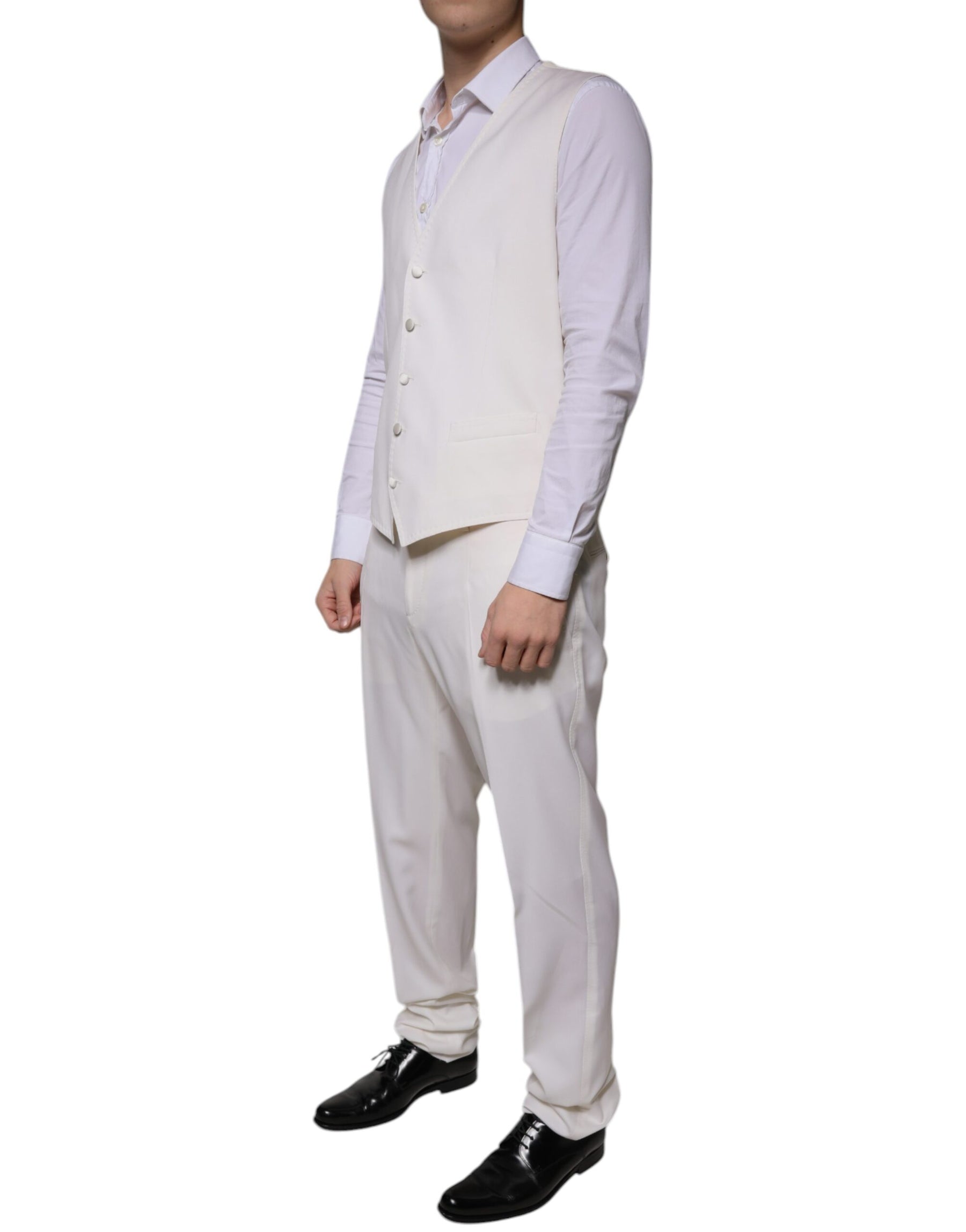 Dolce & Gabbana White Wool Silk 3 Piece SlimFit Formal Suit | Regal Royce