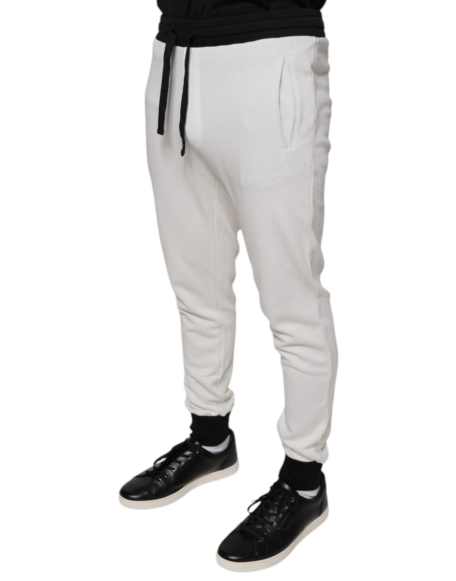 Dolce & Gabbana White Cotton Slim Men Jogger Sweatpants Pants | Regal Royce