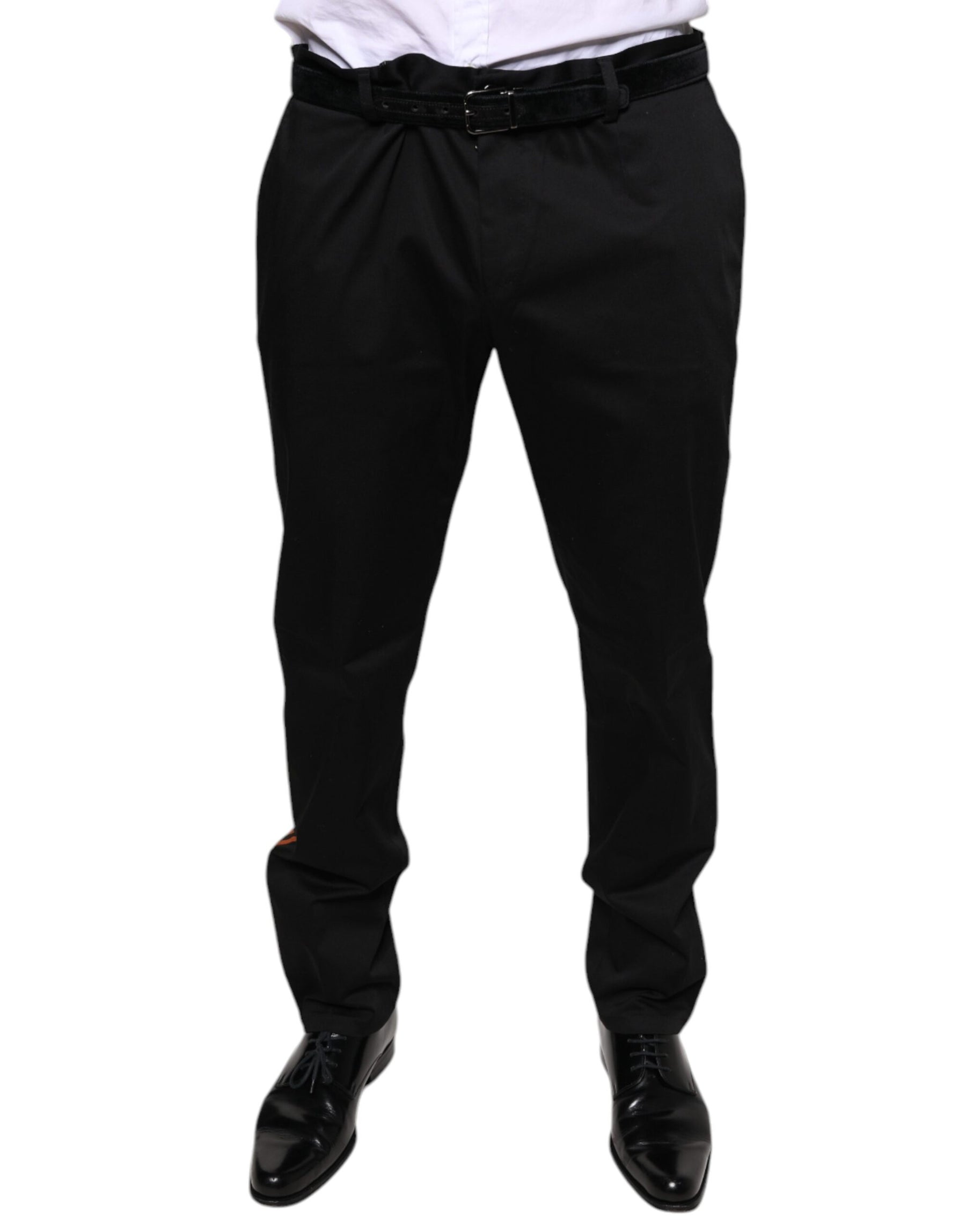 Dolce & Gabbana Black Cotton Stretch Skinny Men Dress Pants | Regal Royce