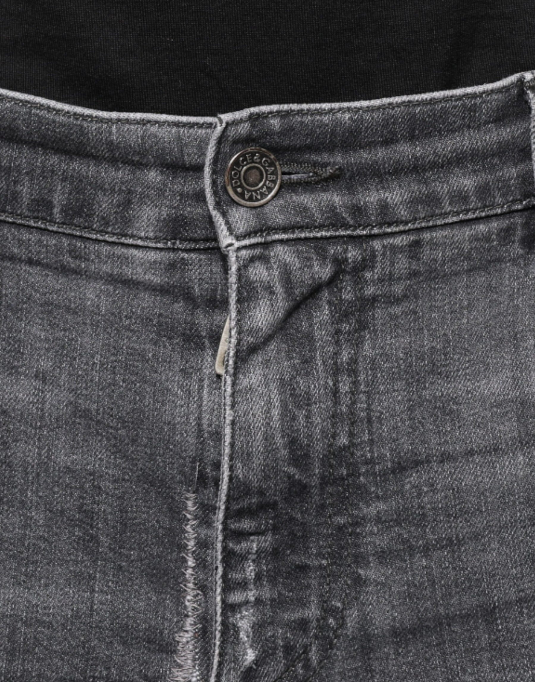 Dolce & Gabbana Dark Gray Tattered Cotton Skinny Denim Jeans | Regal Royce