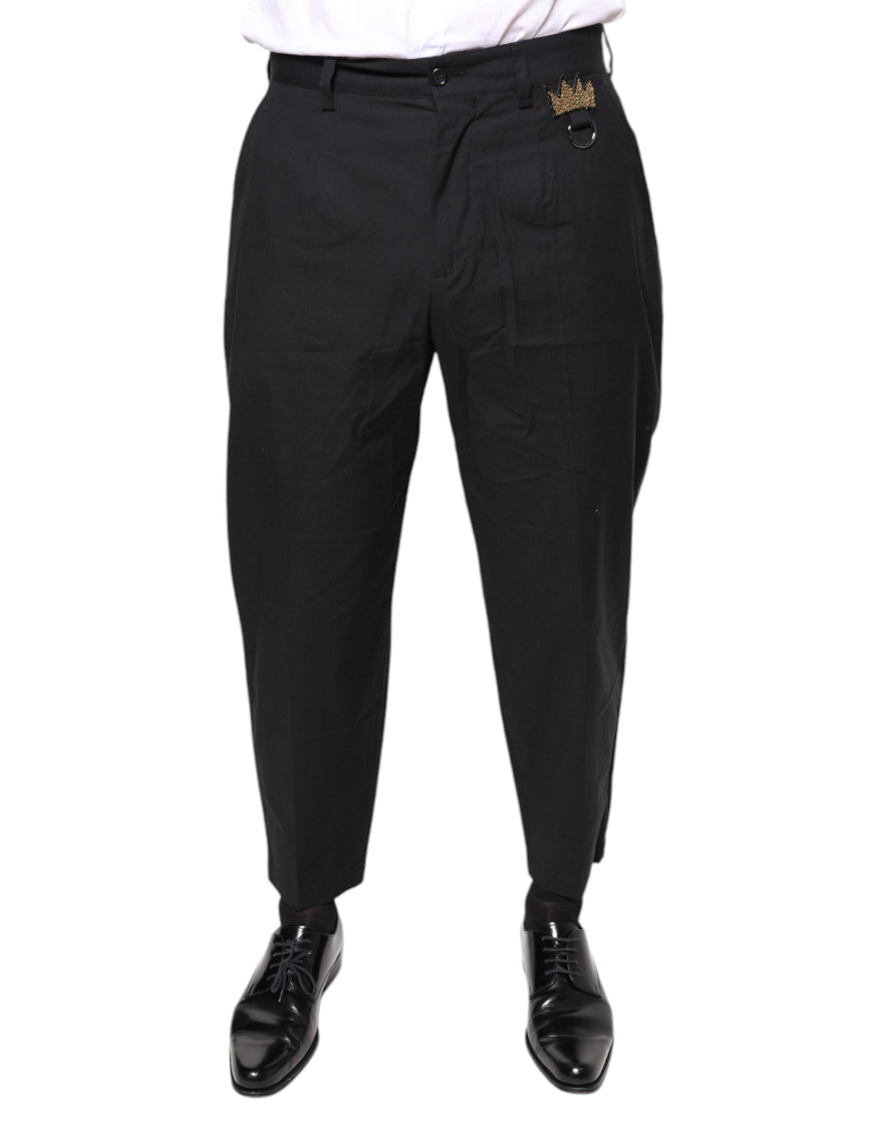 Dolce & Gabbana Black Crown Cotton Dress Pants | Regal Royce