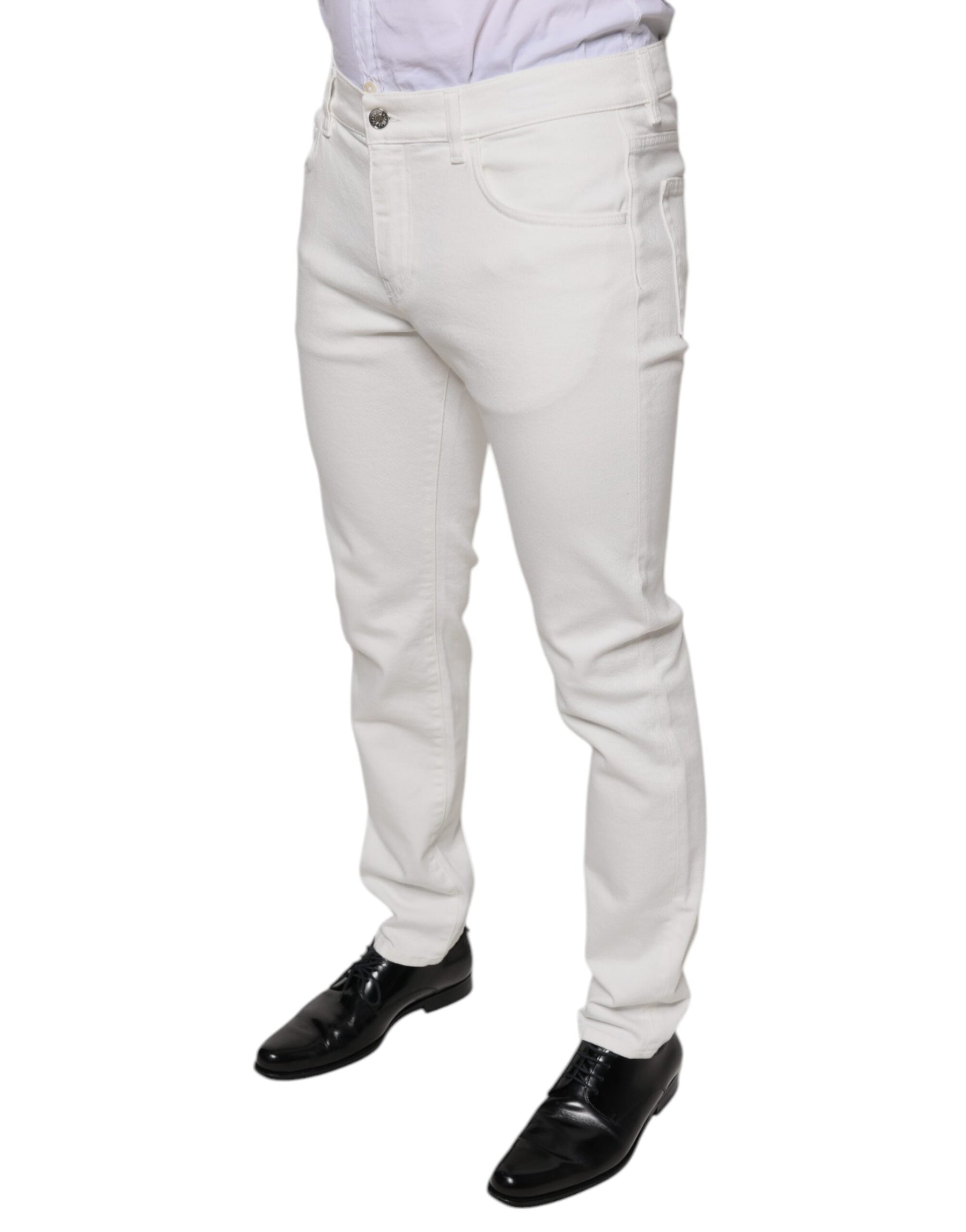 Dolce & Gabbana White Cotton Skinny Slim Men Denim Jeans | Regal Royce