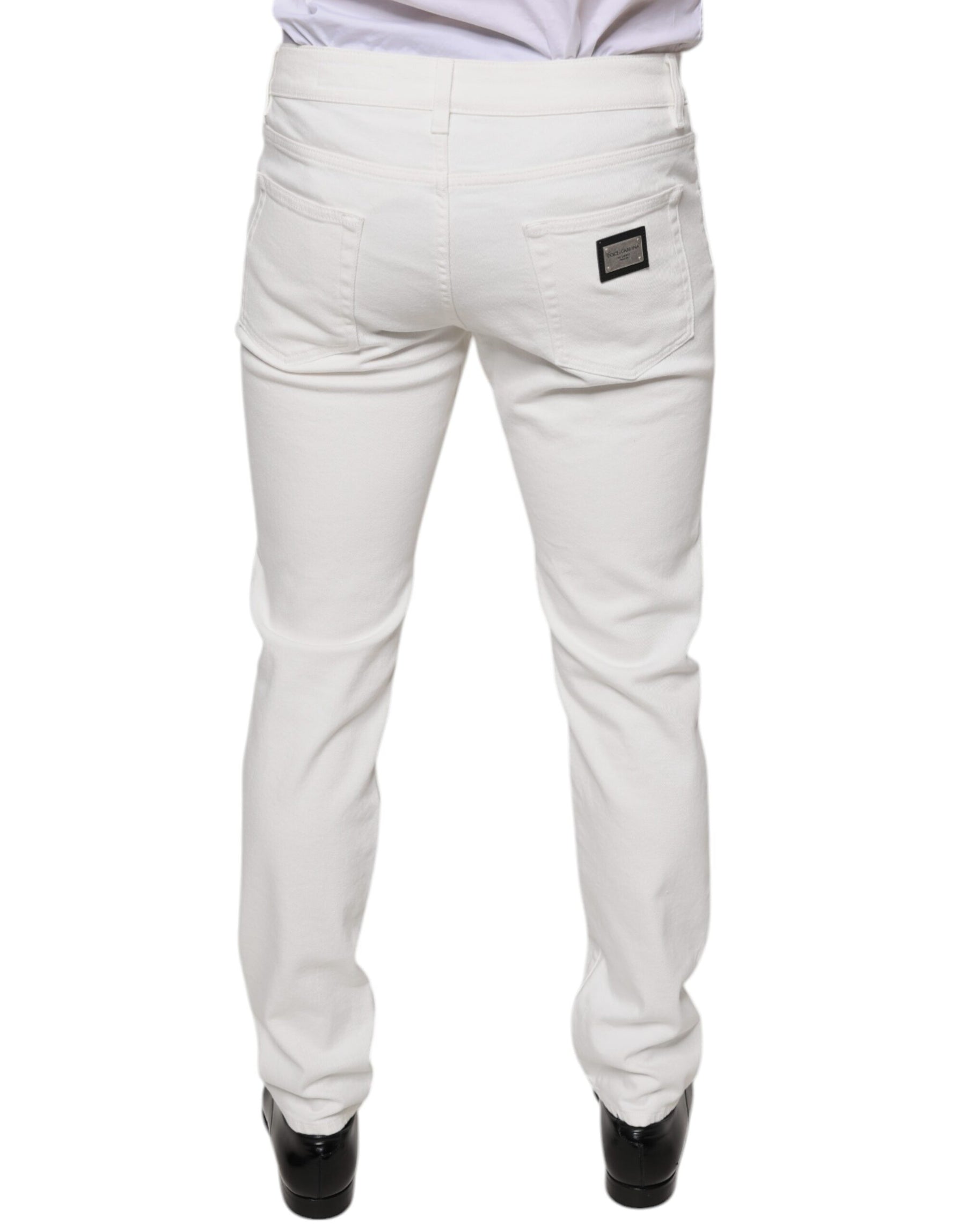 Dolce & Gabbana White Cotton Skinny Slim Men Denim Jeans | Regal Royce