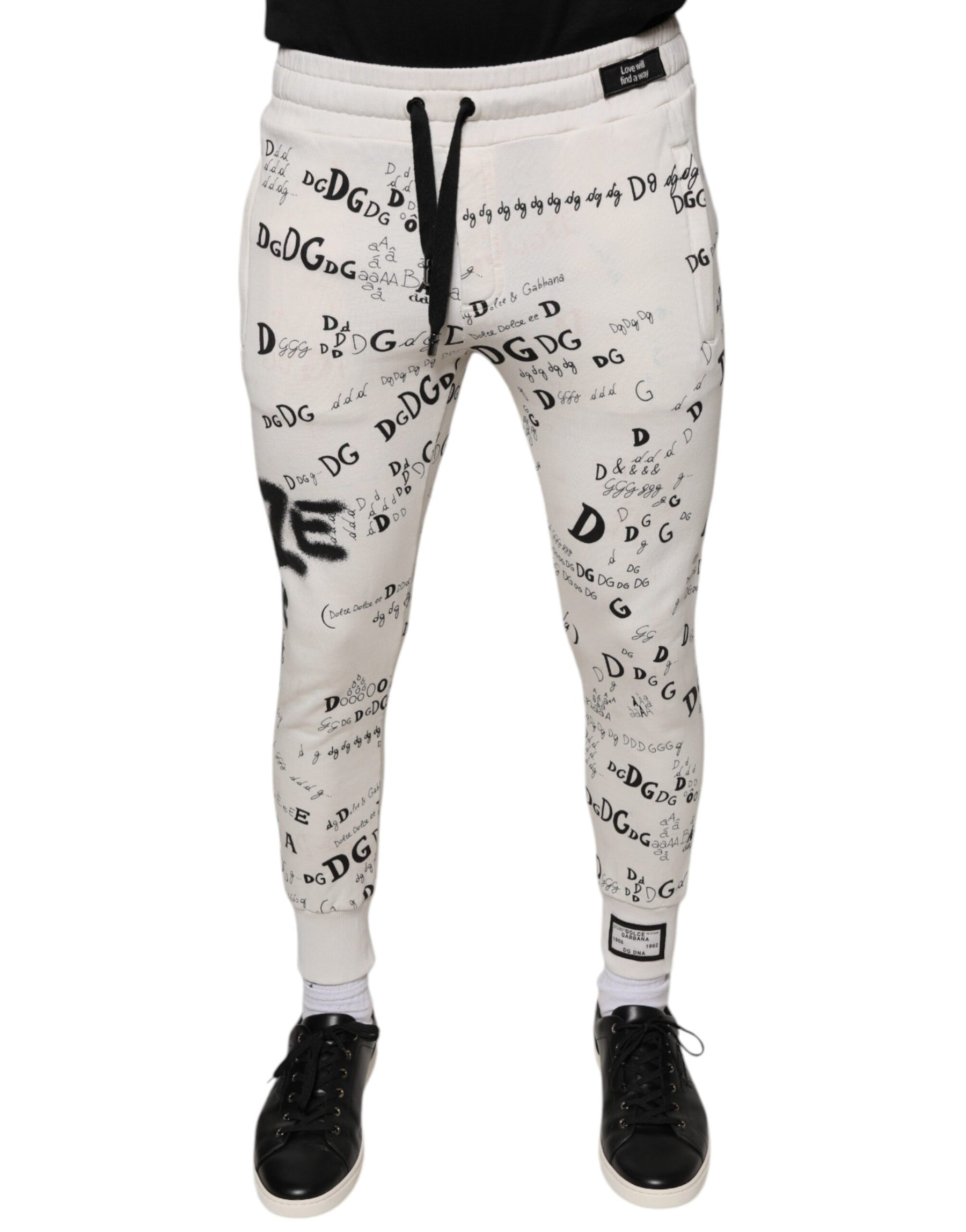 Dolce & Gabbana White Printed Cotton Jogger Sweatpants Pants | Regal Royce