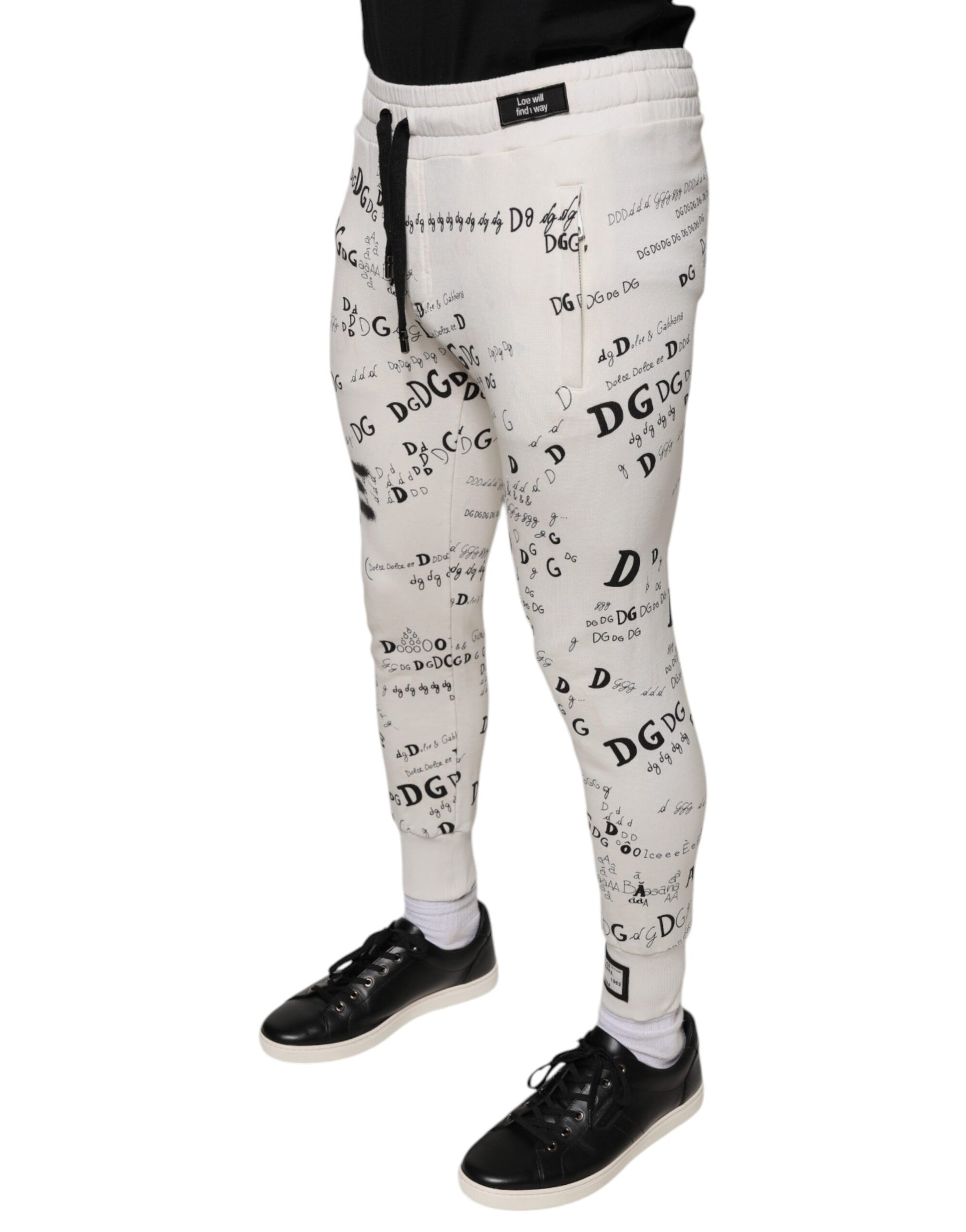 Dolce & Gabbana White Printed Cotton Jogger Sweatpants Pants | Regal Royce