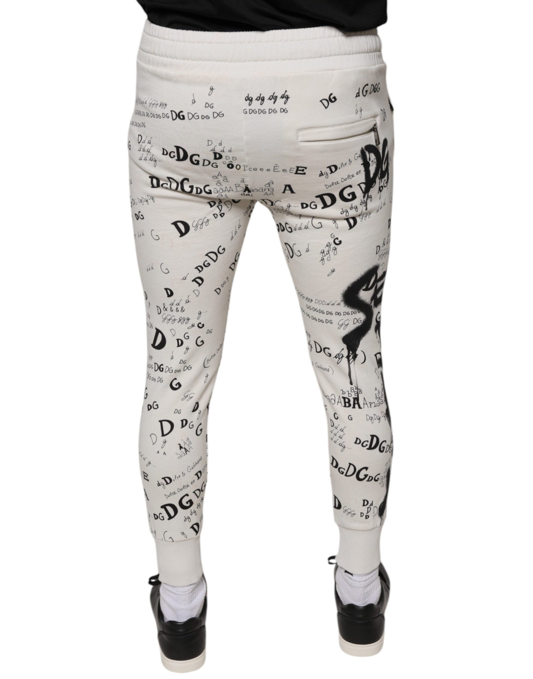 Dolce & Gabbana White Printed Cotton Jogger Sweatpants Pants | Regal Royce