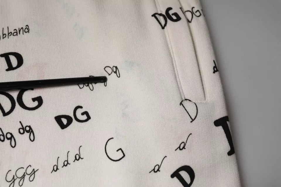 Dolce & Gabbana White Printed Cotton Jogger Sweatpants Pants | Regal Royce