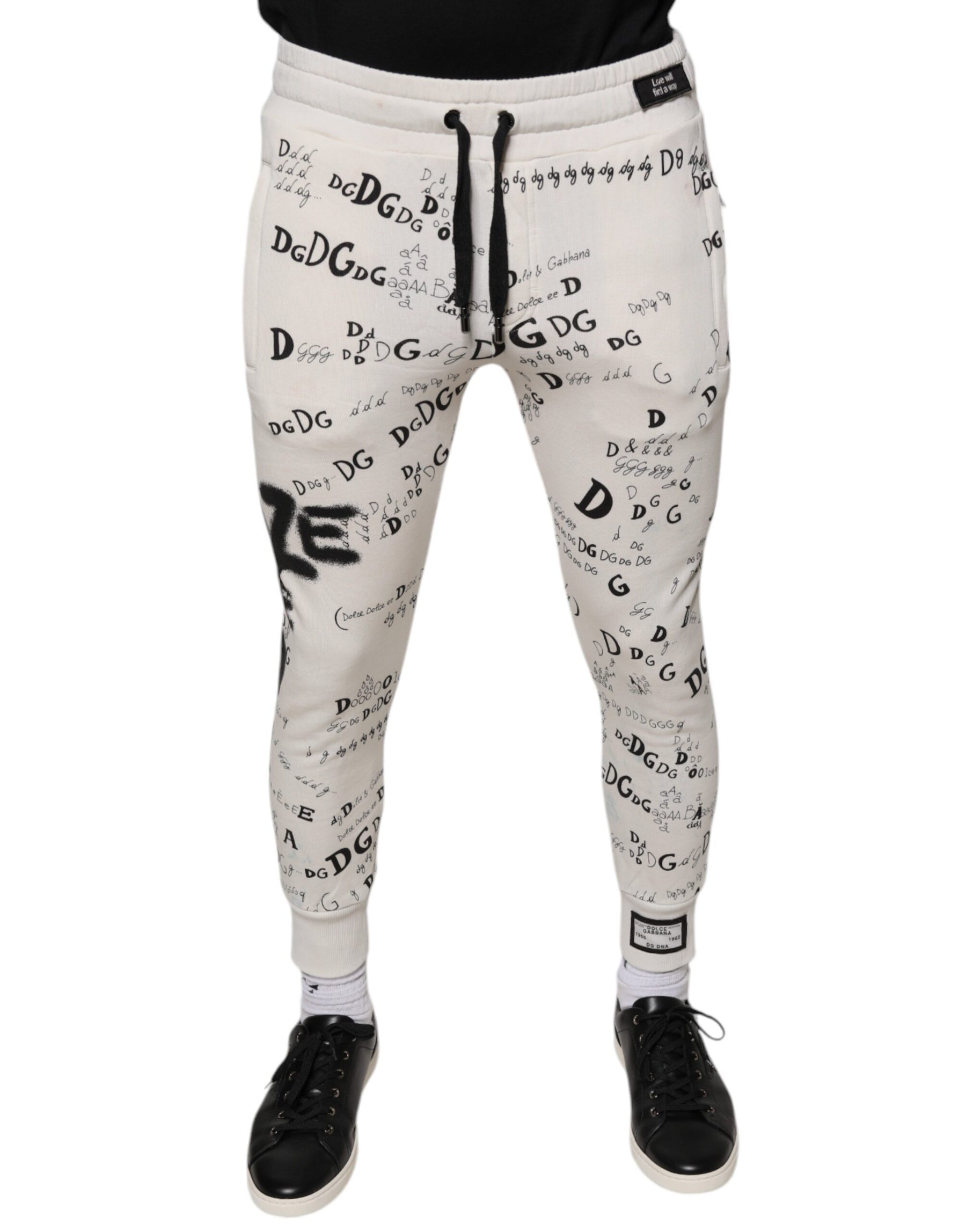 Dolce & Gabbana White Printed Cotton Jogger Sweatpants Pants | Regal Royce